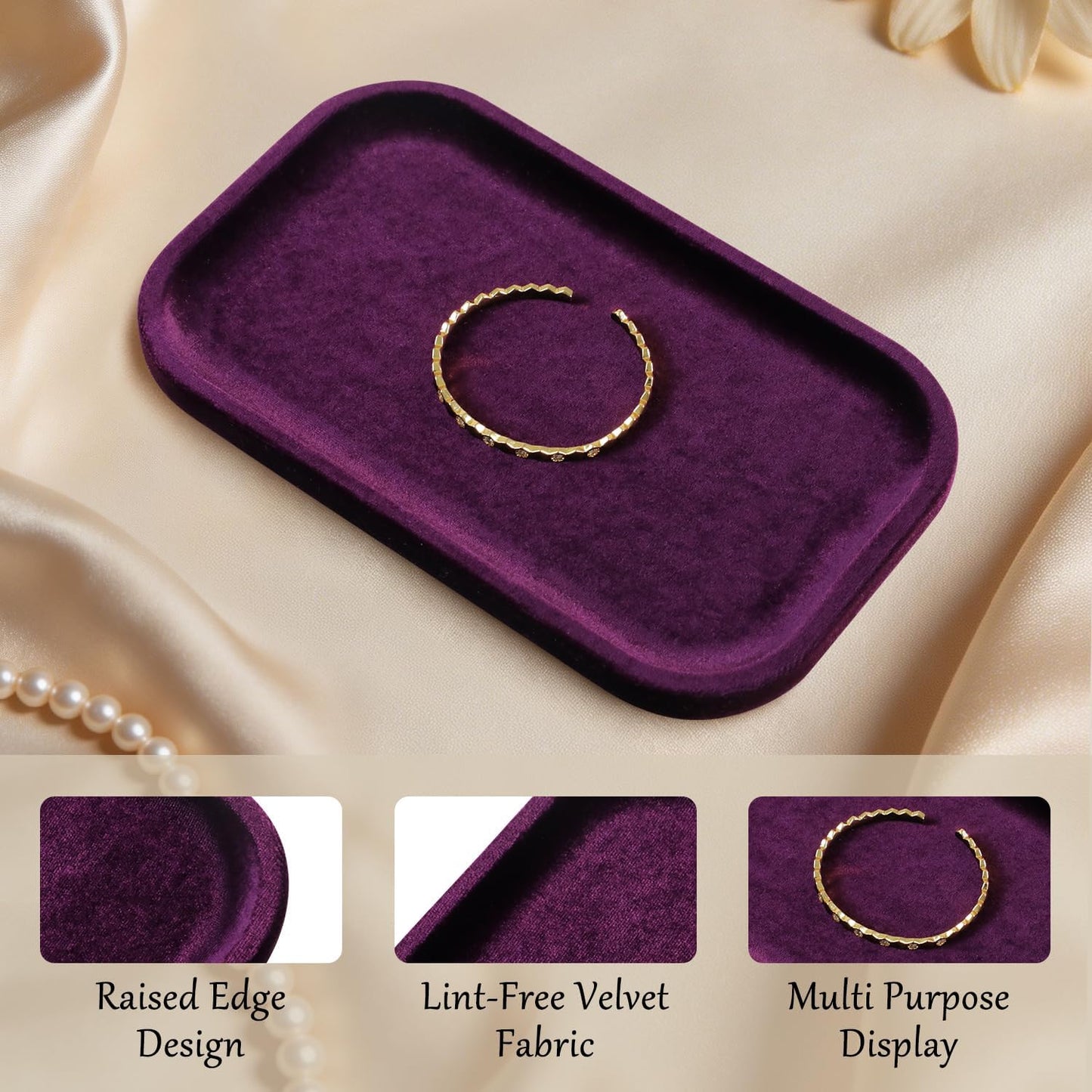 Resilient Velvet Jewelry Display Tray for Ring Earrings Bracelet Necklace / Purple / 7.9 x 4.7