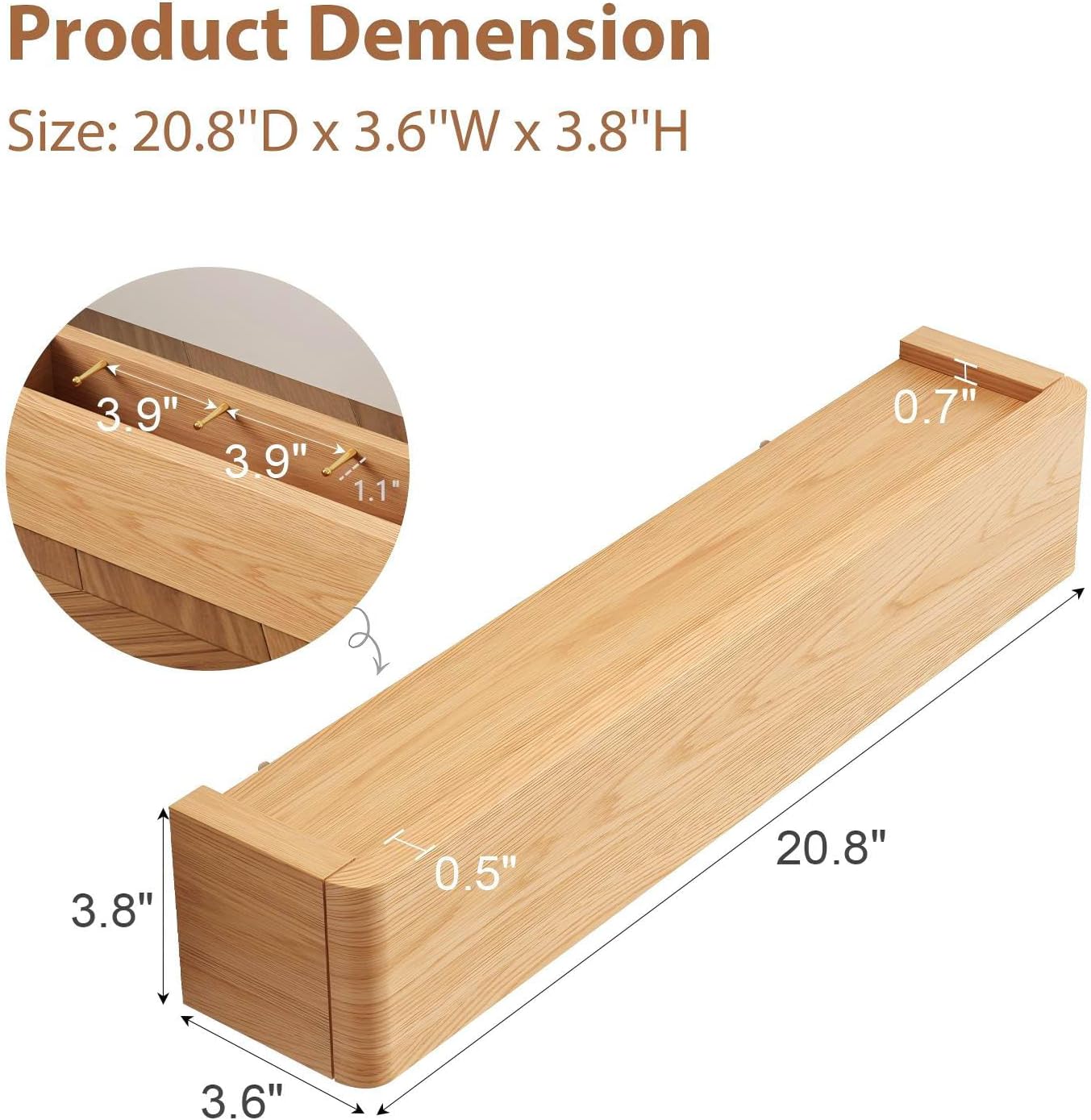 Modern Floating Shelves / Natural / 20.8 Inches