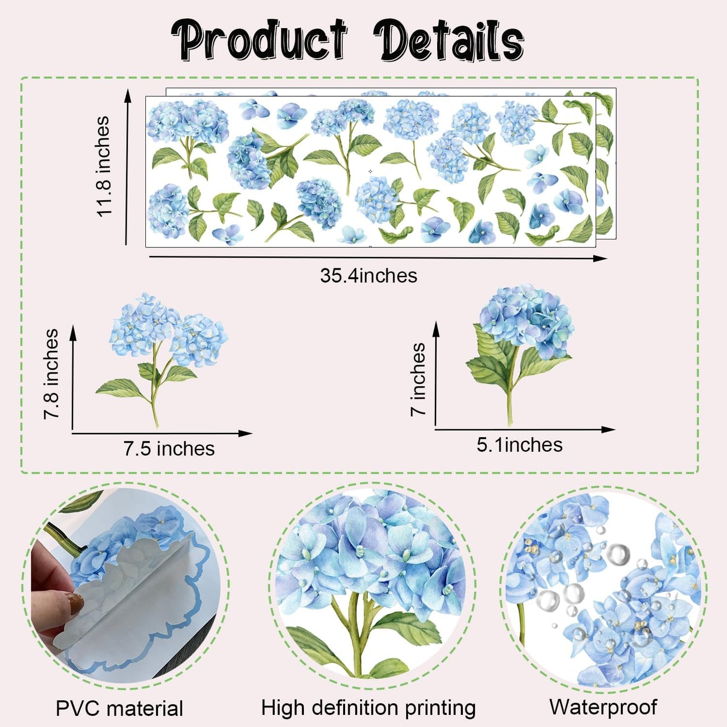 Removable Flower / Watercolor Wall Stickers / Blue Hydrangea