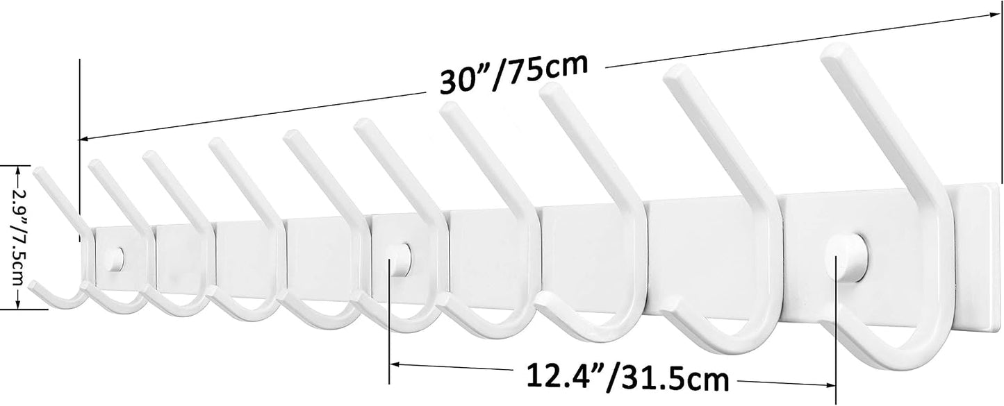 WEBI Coat Rack Wall Mounted,10 Hooks,30" Long Coat Hooks Wall Mount White,Coat Hanger Wall,Hook Rack,Jacket Hooks for