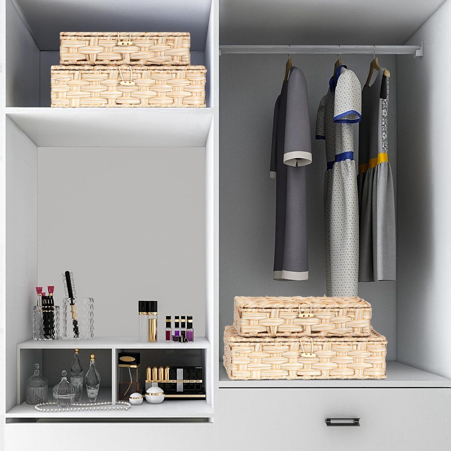 Woven Rattan Organizer Bins / Beige / Set of 2