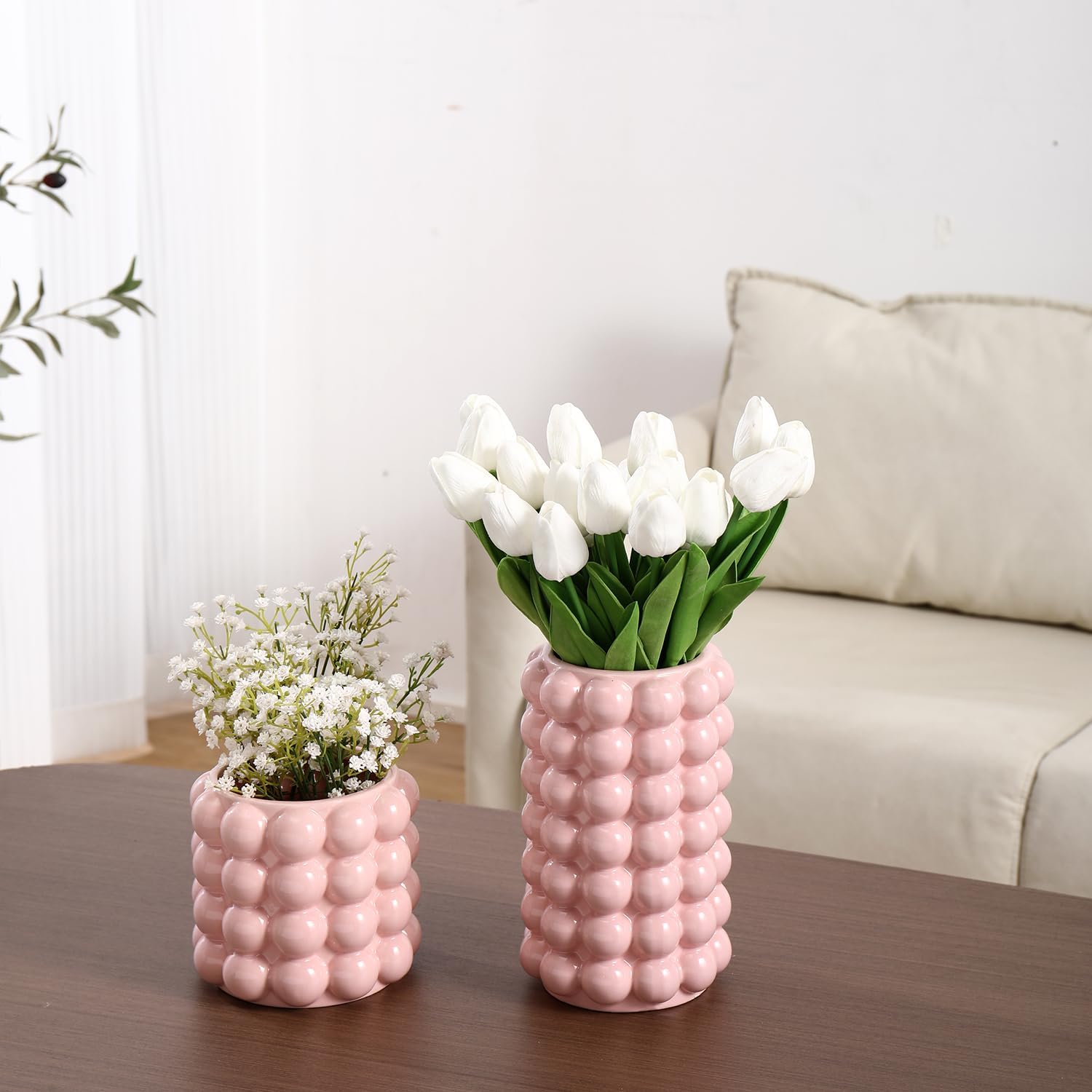 Ceramic Vases / Ceramic Flower Vase / Pink / Large+medium / Set of 2