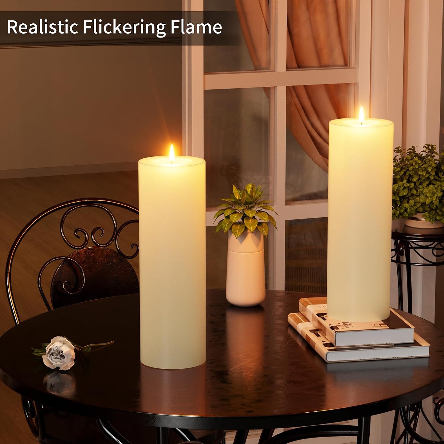 12" x 4" Large Outdoor Candle with Remote Timer Waterproof Ivory 2 Pack | Battery Operated Flameless Pillar Candle