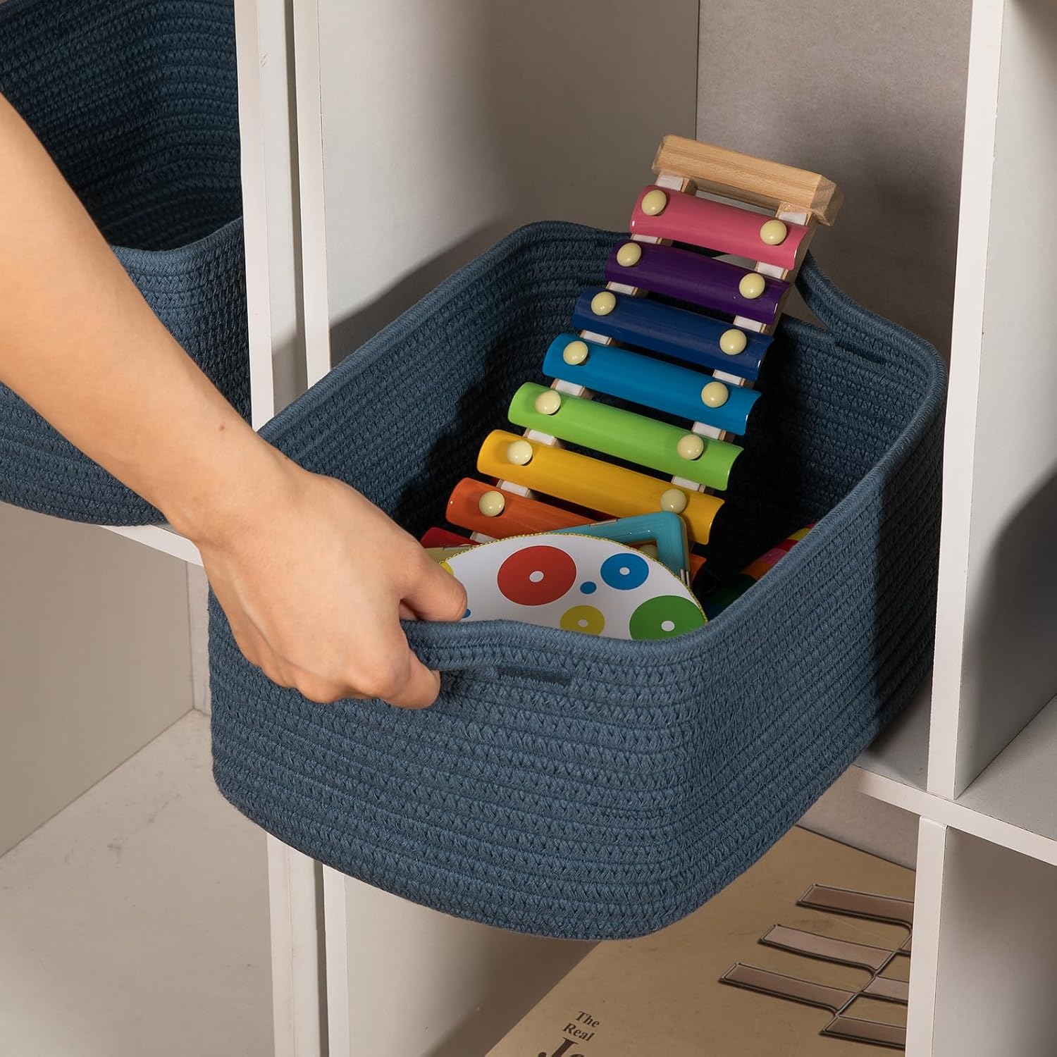 Cotton Rope Woven Baskets for Storage / Blue / Set of 3