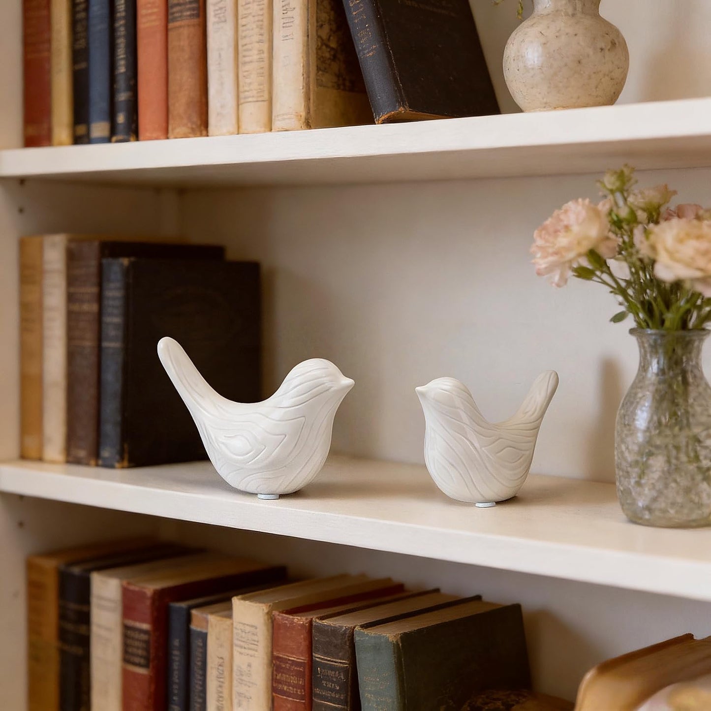 Small Ceramic Birds Statue / White / Set of 2
