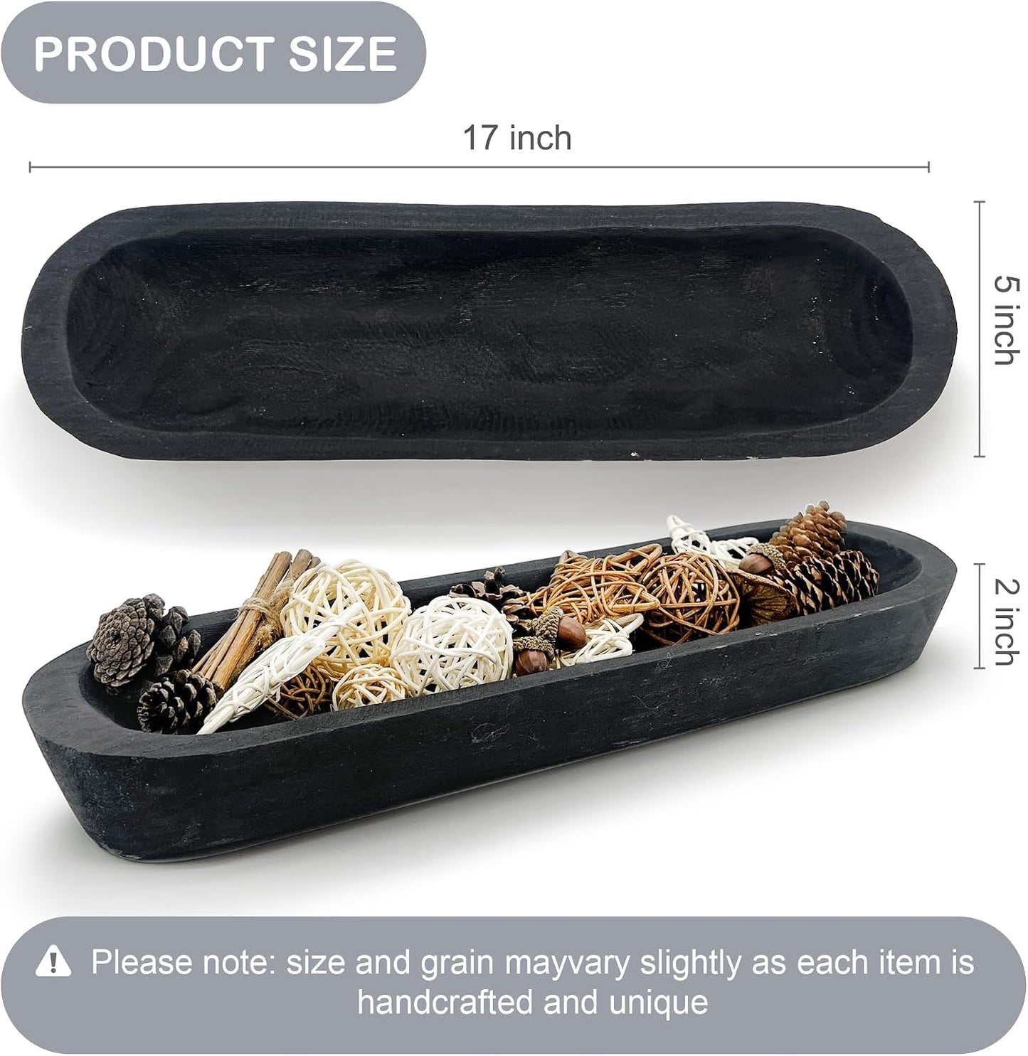 Rustic Long Wood Bowl / 17 x 5 x 2 / Inch Black