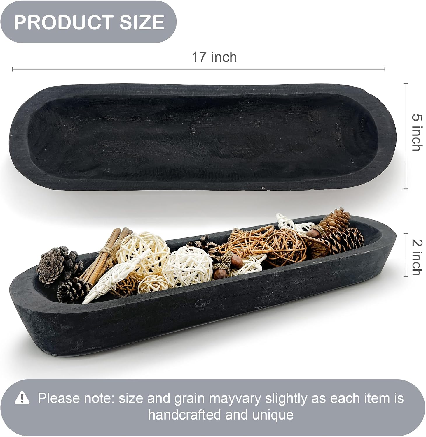 Rustic Long Wood Bowl / 17 x 5 x 2 / Inch Black