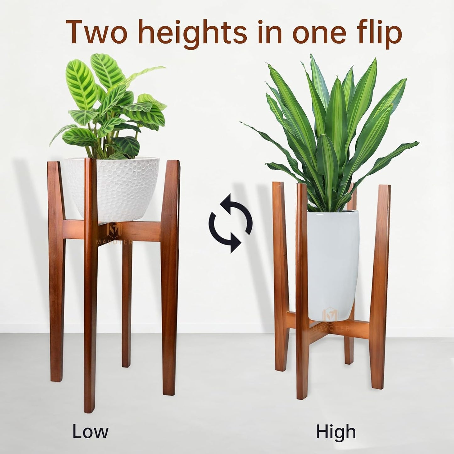 24" Tall Wood Plant Stand Indoor, Corner Flower Pot Plants Holder Outdoor | Sturdy, Modern Mid Century