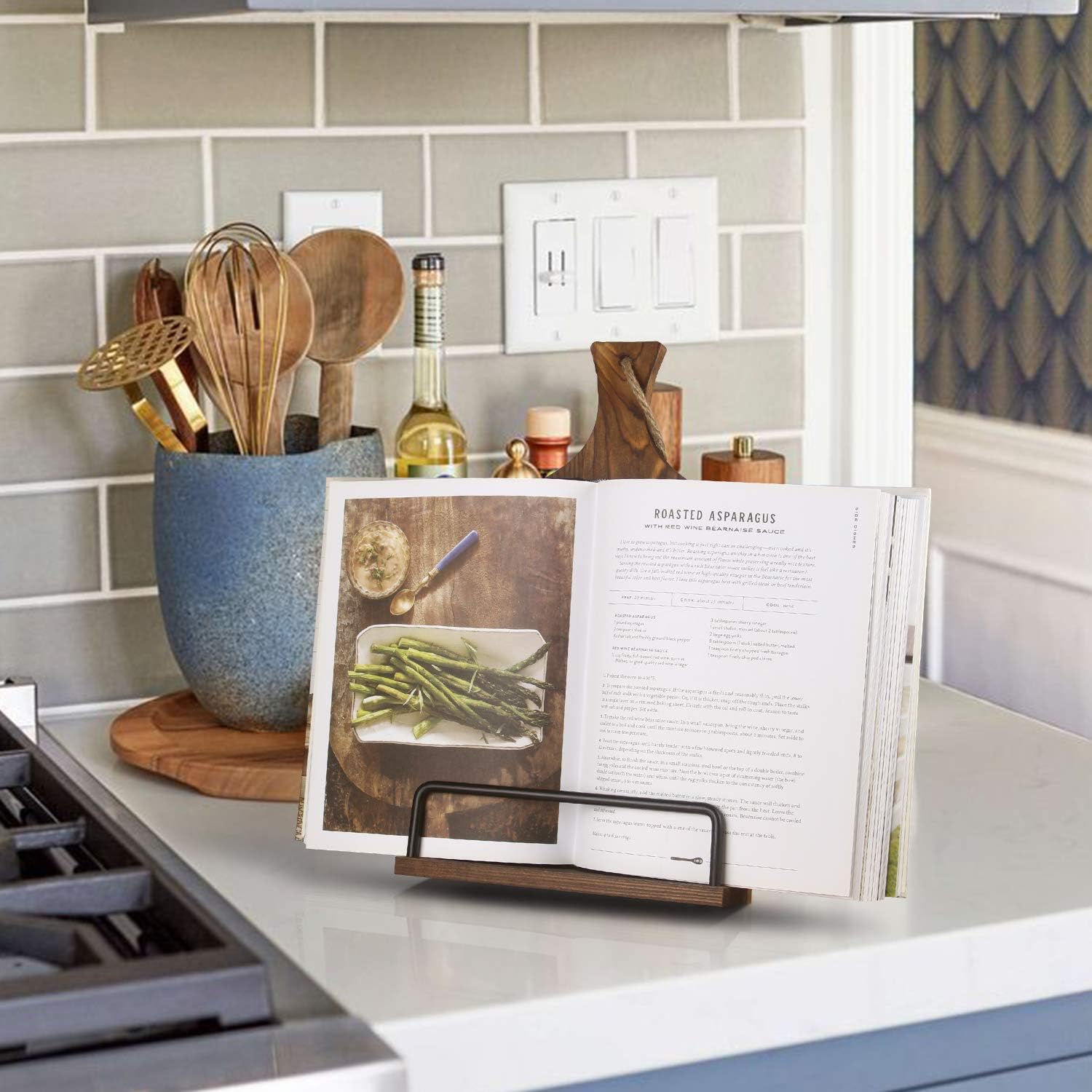 Cookbook Stand for Kitchen Counter Wood Adjustable Recipe Book Holder Stand iPad Rustic Holder Thanksgiving Day