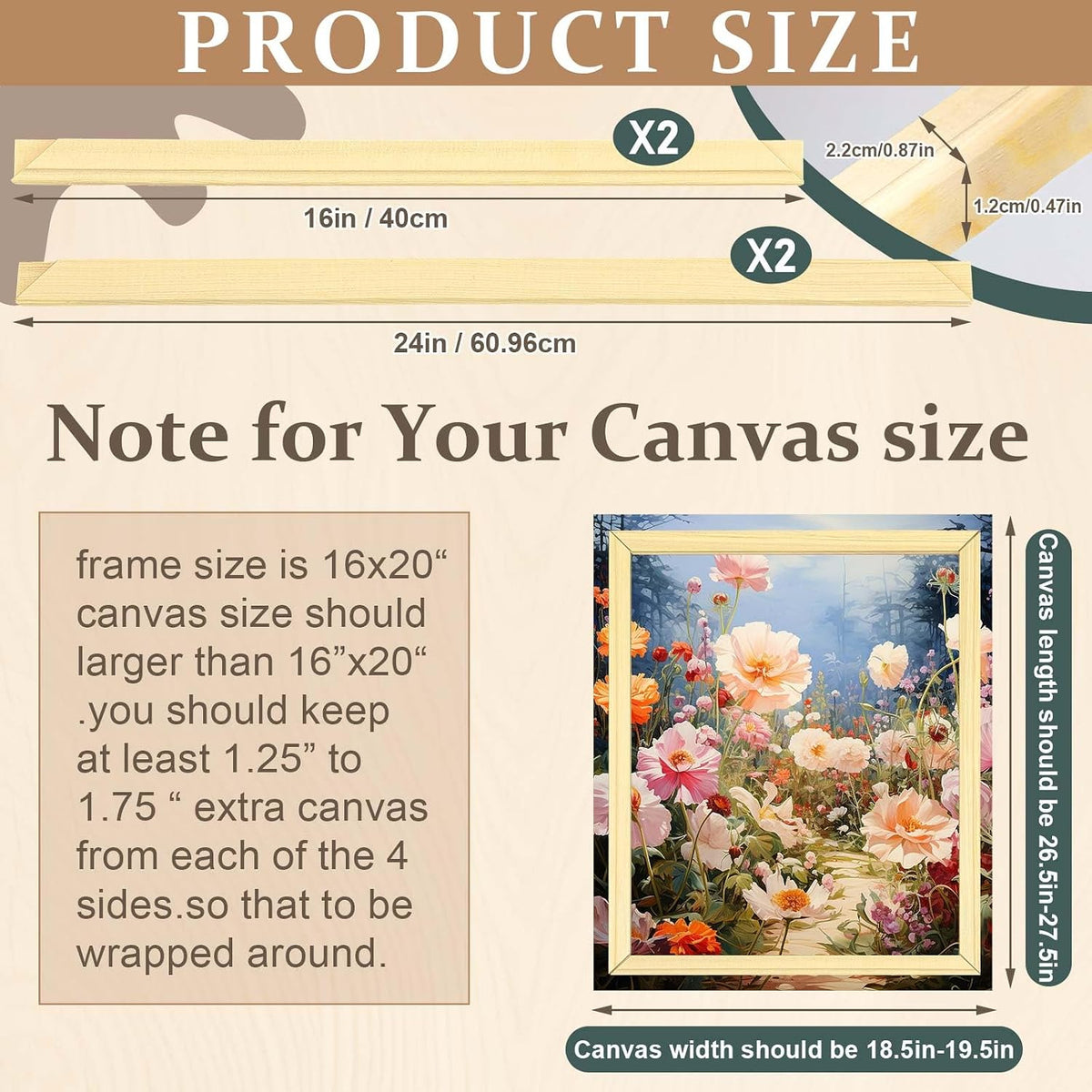 DoubleFill 1 Pack Canvas Stretcher Bars, 16x24 in, Wood Frame Kit | DIY Canvas Frame, Easy to Assemble, for Prints