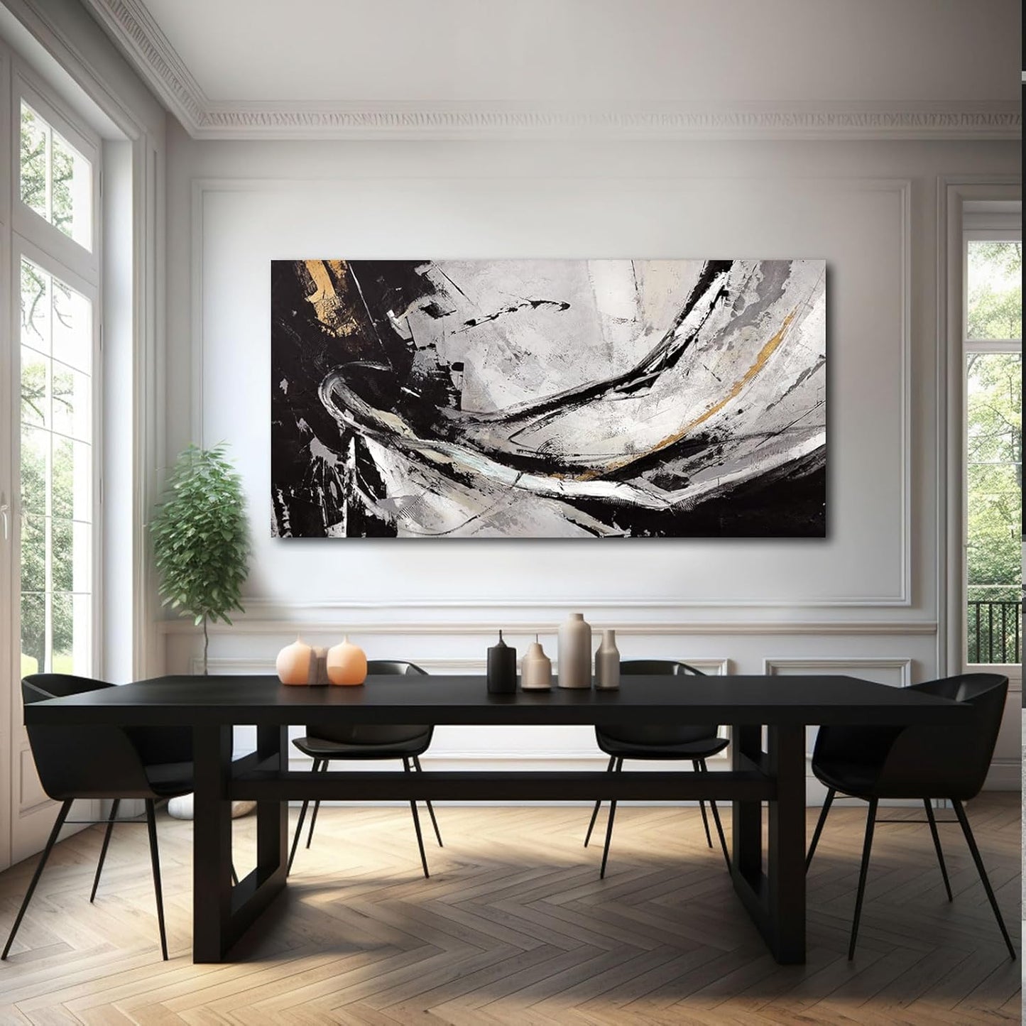 Abstract Canvas Wall Art Gold Decoration Art / 29 x 58 / Black