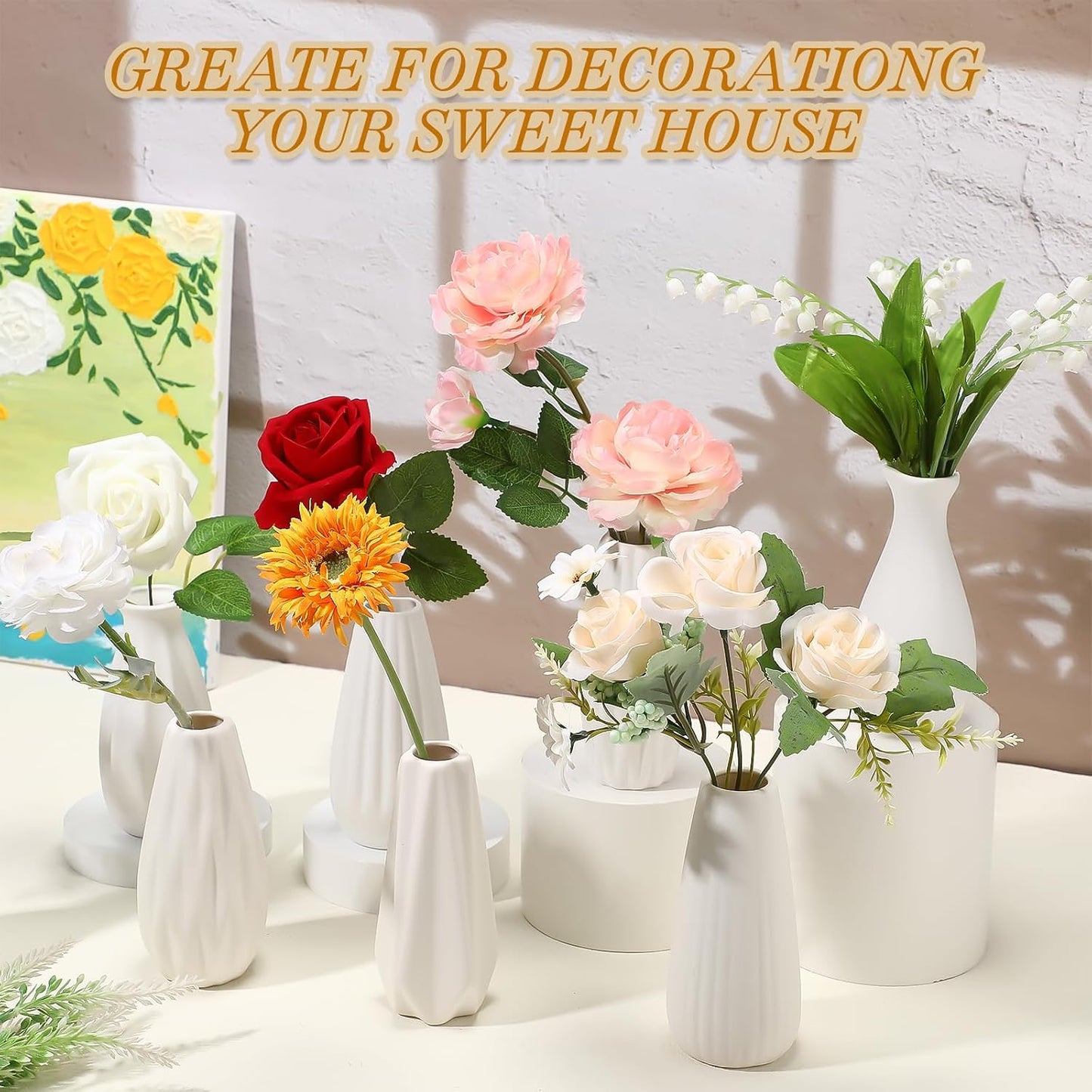 Ceramic Bud Vase Bulk Boho Small Pampas Grass Flower Vase / White / 5 Inch / Set of 16