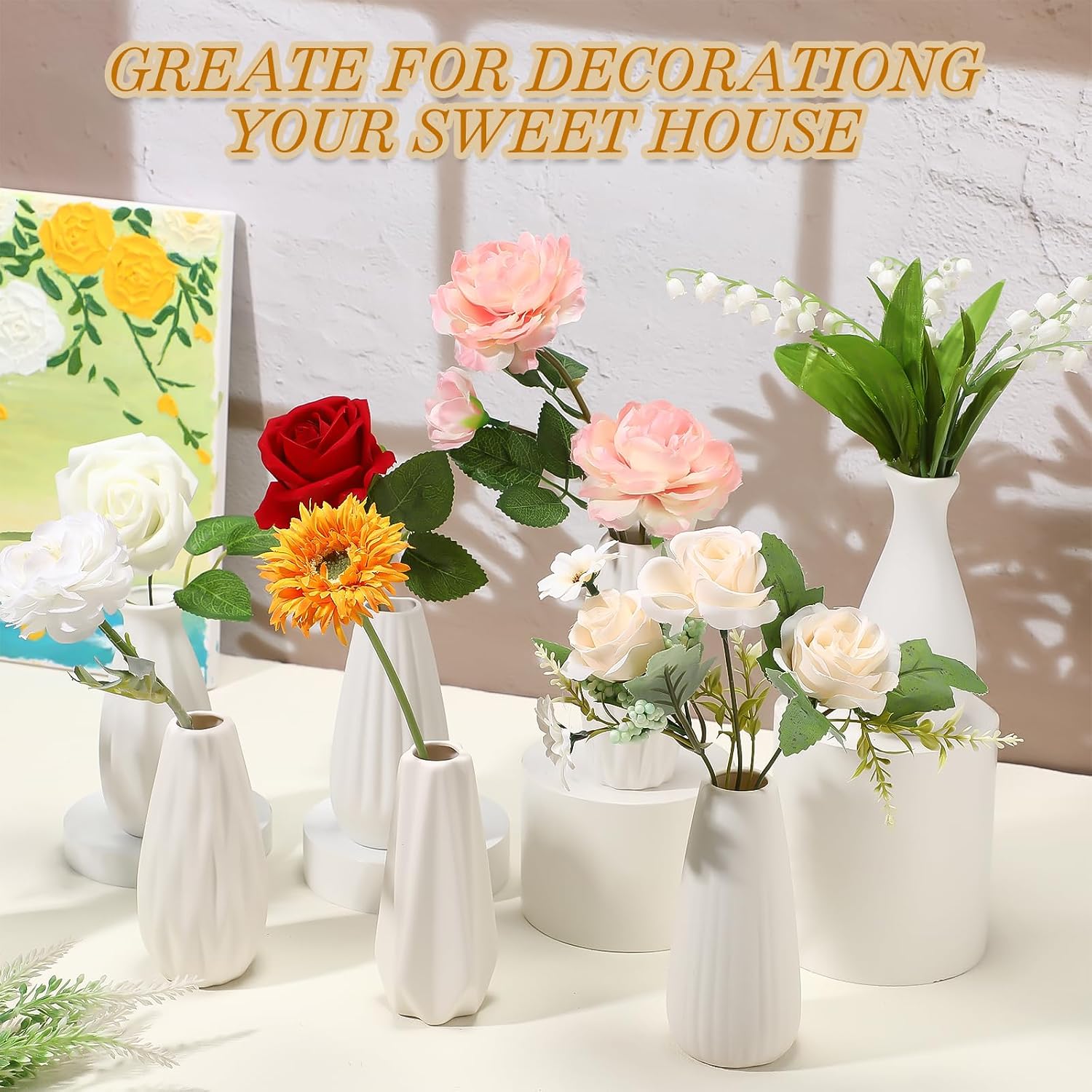 Ceramic Bud Vase Bulk Boho Small Pampas Grass Flower Vase / White / 5 Inch / Set of 16