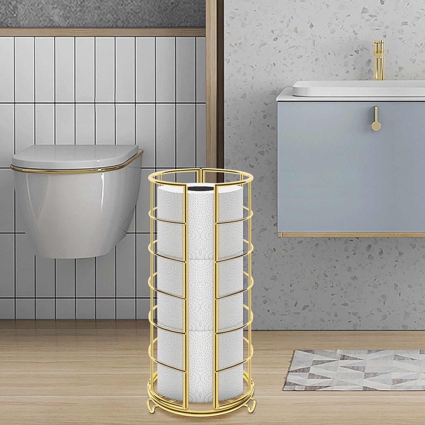 NearMoon Toilet Paper Organizer Stand, Free Standing 3 Rolls Tissue Storage, Metal Bathroom Accessory, Rustproof Toilet