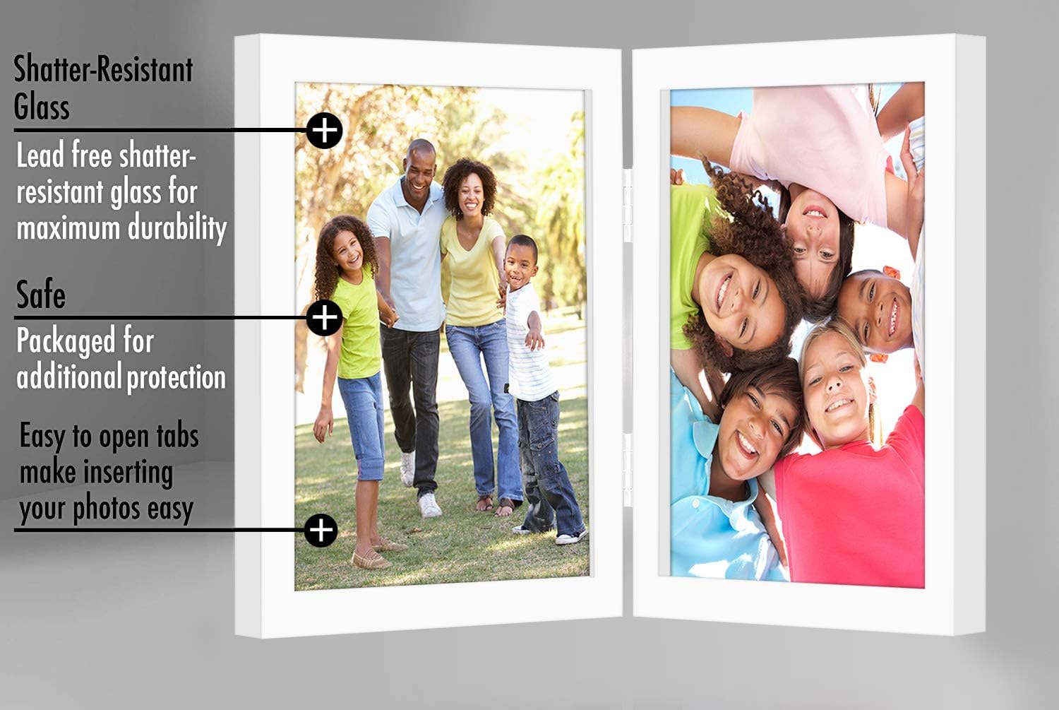 Americanflat Hinged 8x10 Picture Frame with Shatter-Resistant Glass - Double Picture Frames with Engineered Wood