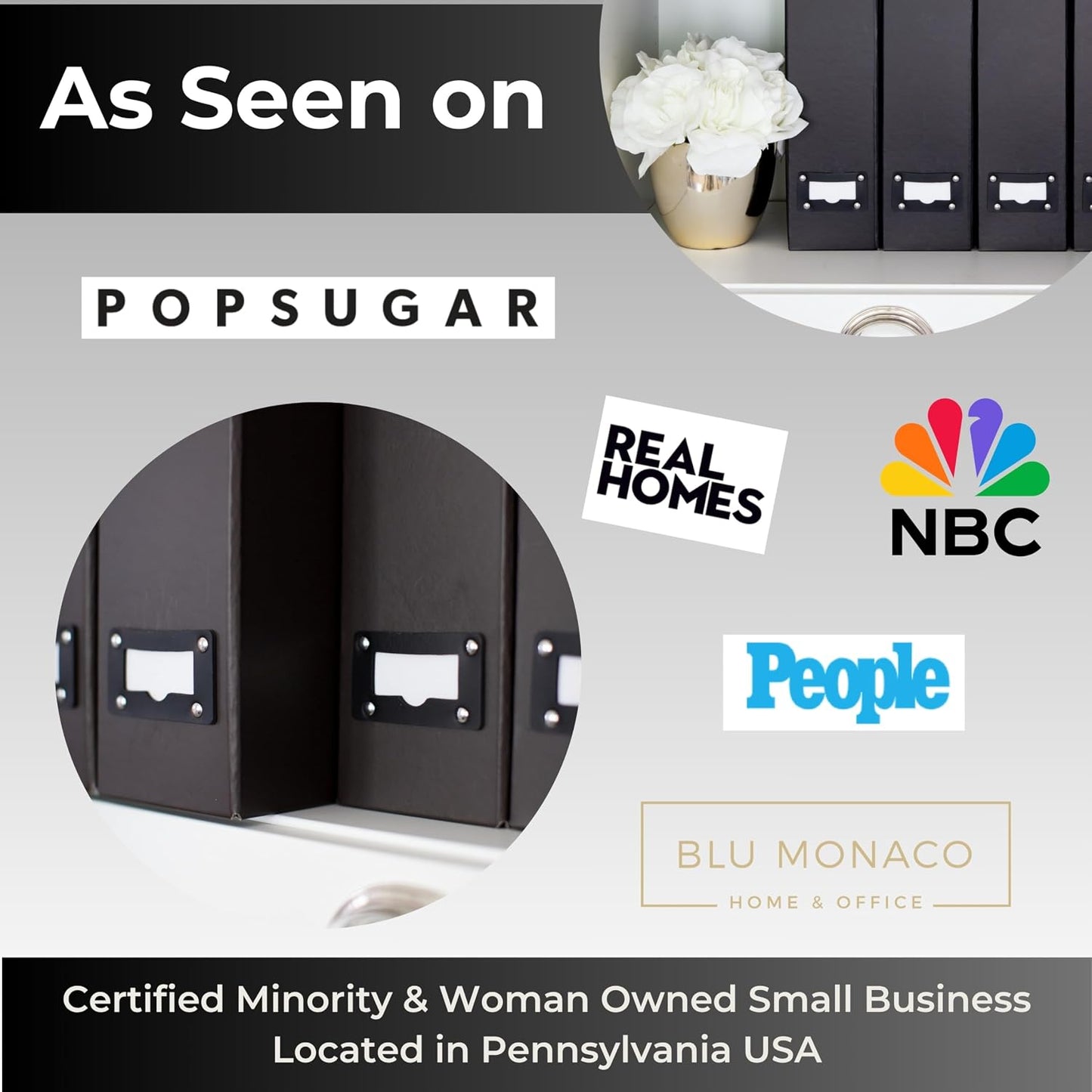 BLU MONACO Foldable Black Magazine File Holder | Set of 6 Cardboard Desk Organizer Boxes | Vertical Magazine File
