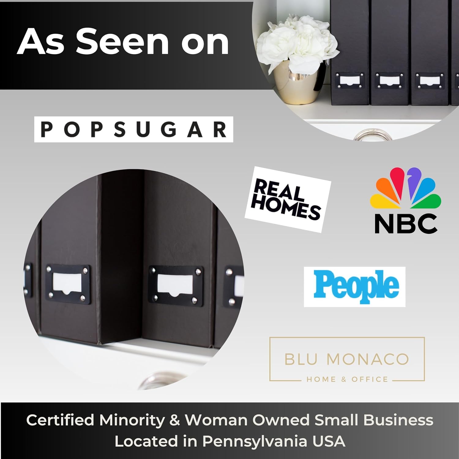 BLU MONACO Foldable Black Magazine File Holder | Set of 6 Cardboard Desk Organizer Boxes | Vertical Magazine File