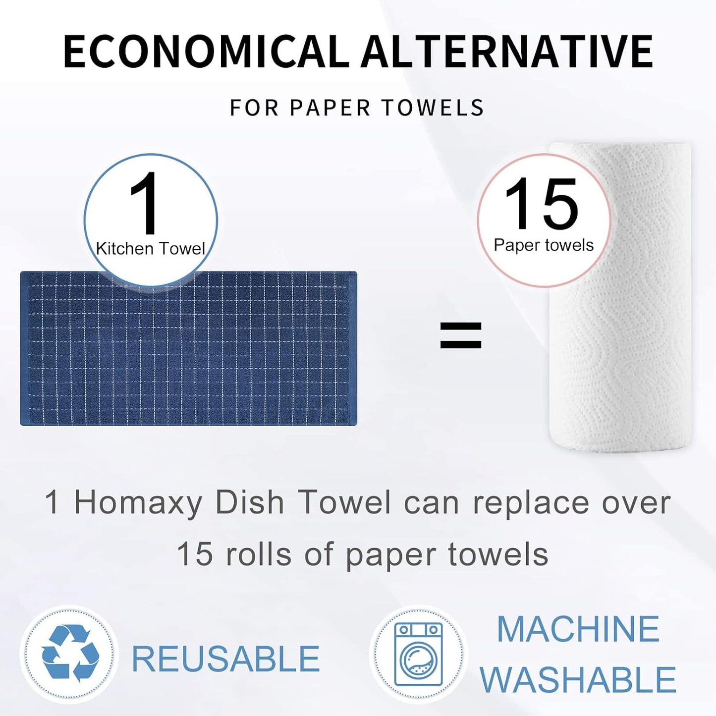 Homaxy 100% Cotton Terry Kitchen Towels, 8 Pack, Navy Blue | Ultra Soft and Absorbent Dish Towels for Kitchen, Suitable