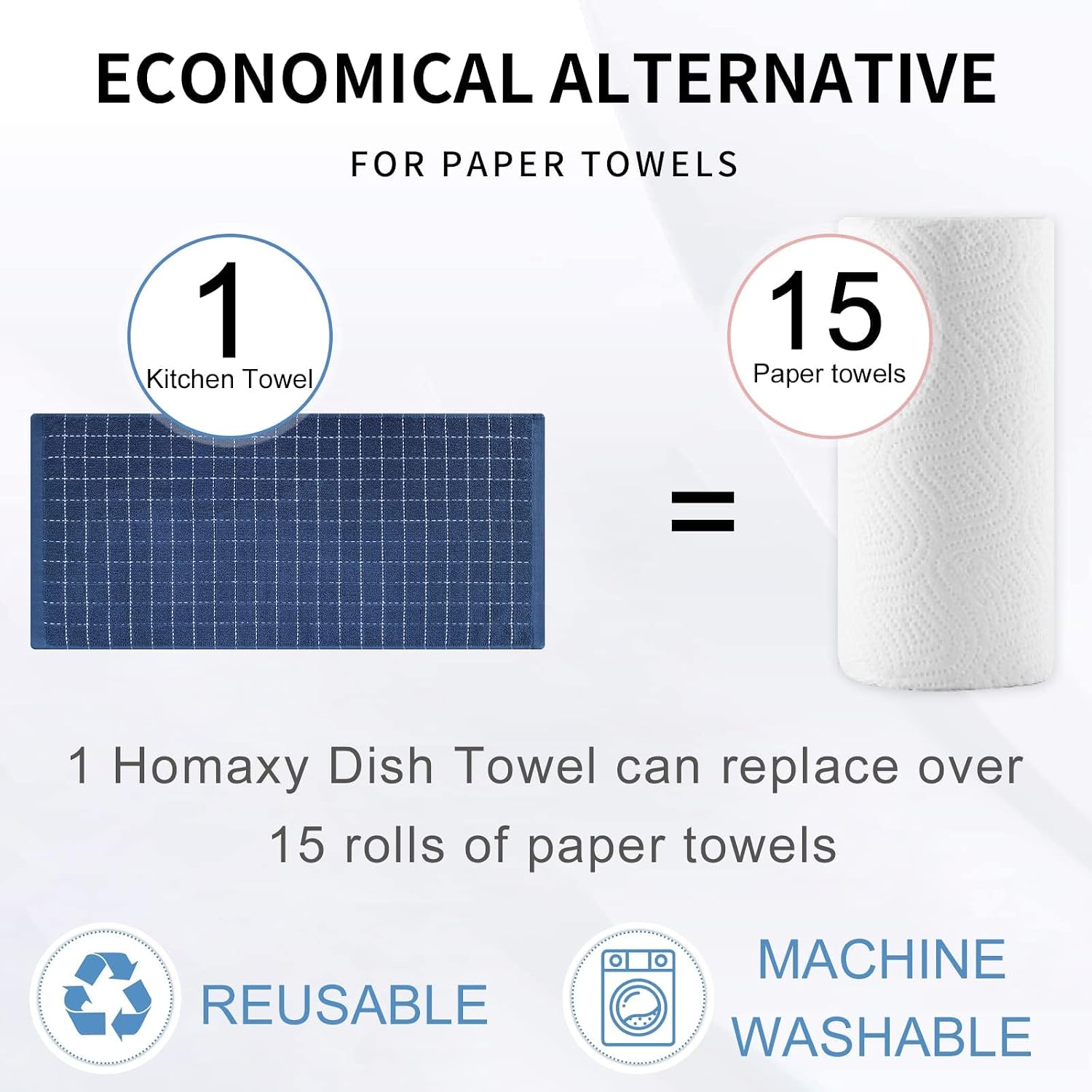 Homaxy 100% Cotton Terry Kitchen Towels, 8 Pack, Navy Blue | Ultra Soft and Absorbent Dish Towels for Kitchen, Suitable