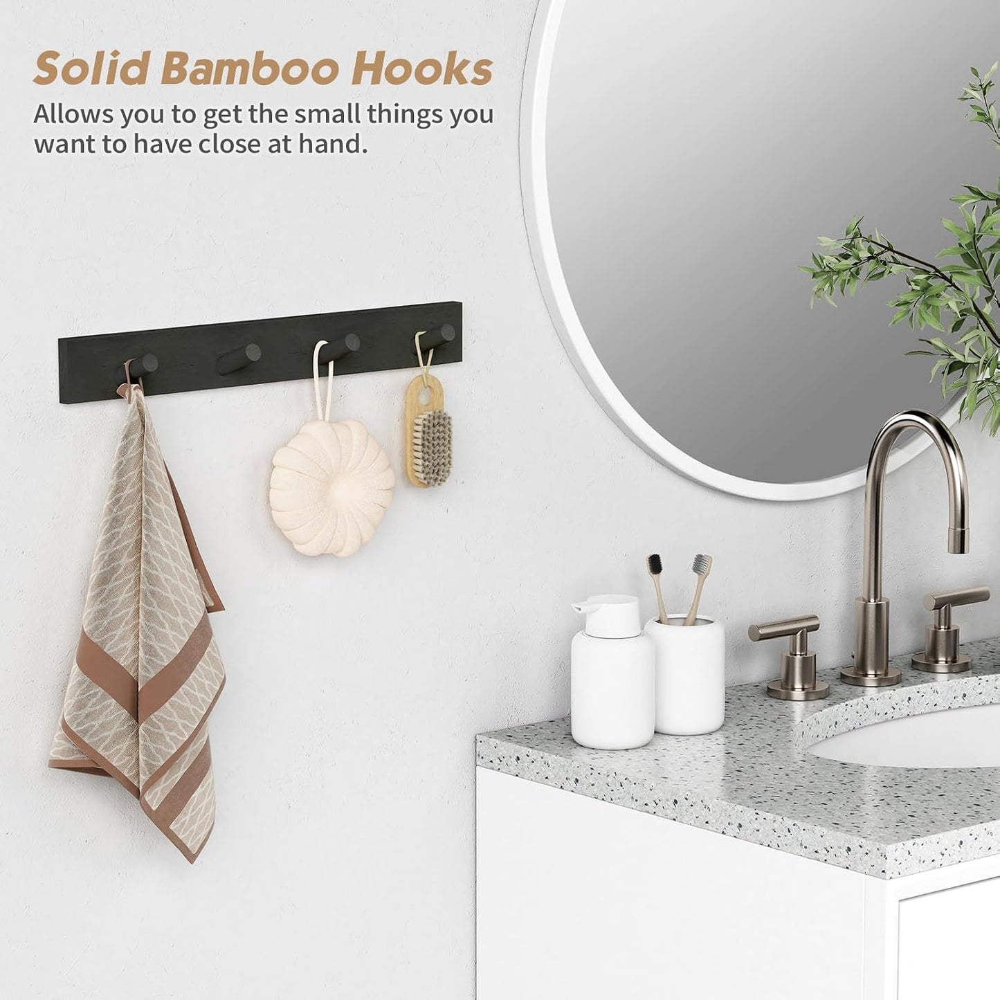 Forbena Black Coat Rack Wall Mount 4-Pack, Rustic Farmhouse Coat Hooks for Wall, Vertical Hanging Hat Rack for Office