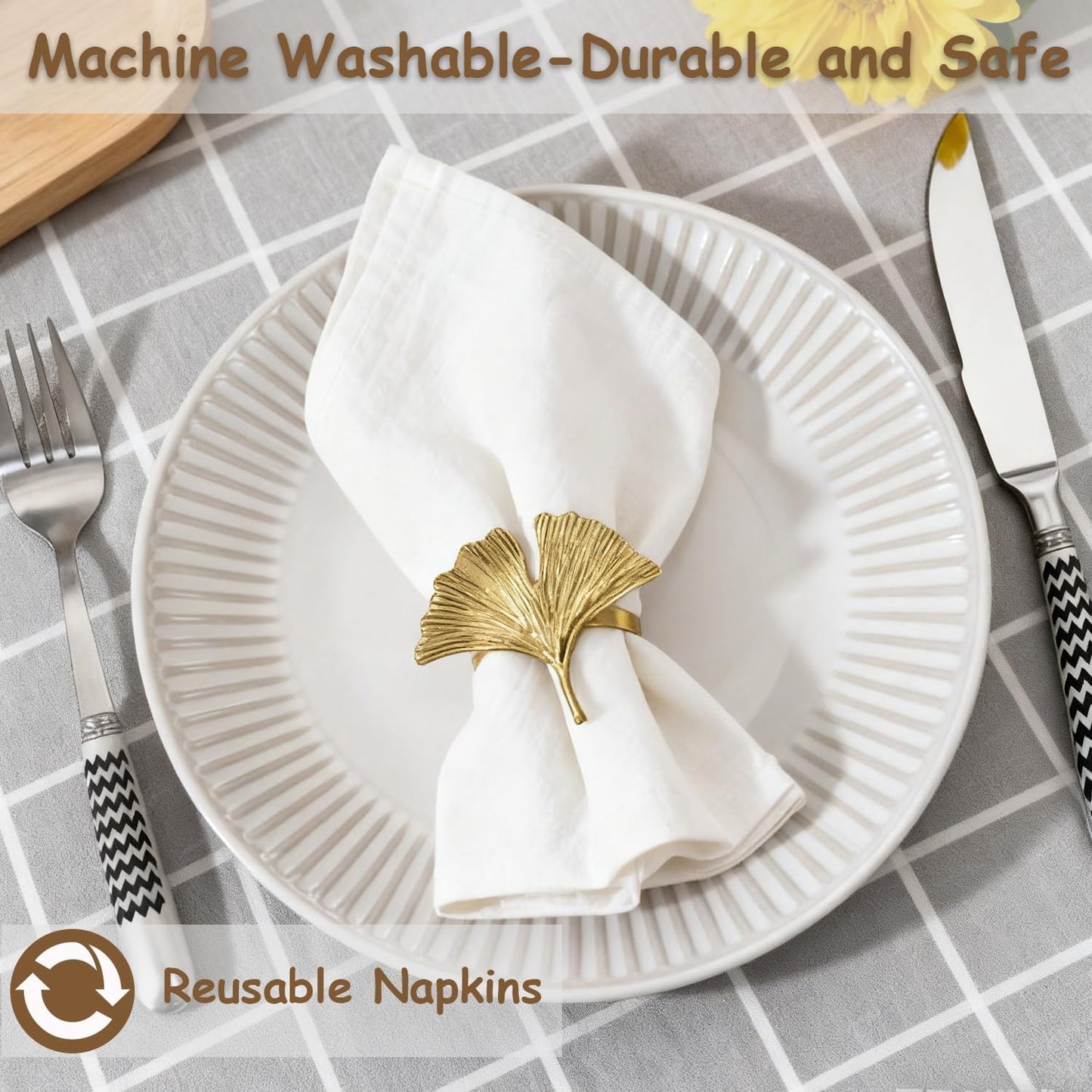 Urby Eco Hanky 10x10in Reusable Small Cloth Napkins, Khaki, 12pk | Linen/Cotton Napkins, Eco Friendly, Kids Napkins for