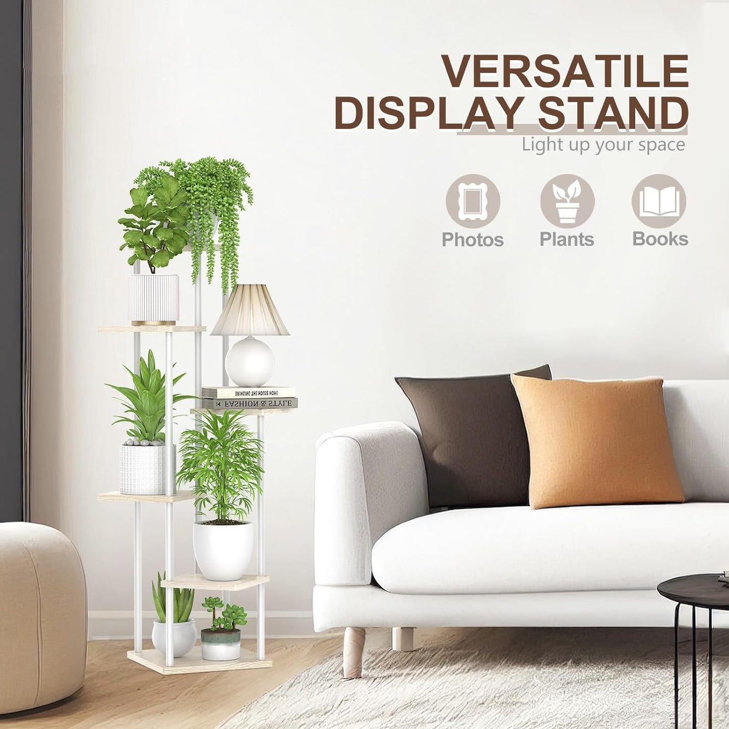Oppro 6 Tier Tall Plant Stand Indoor, Large Metal Wood Muti Level Vertical Planter Shelf Orchid Holder for Narrow
