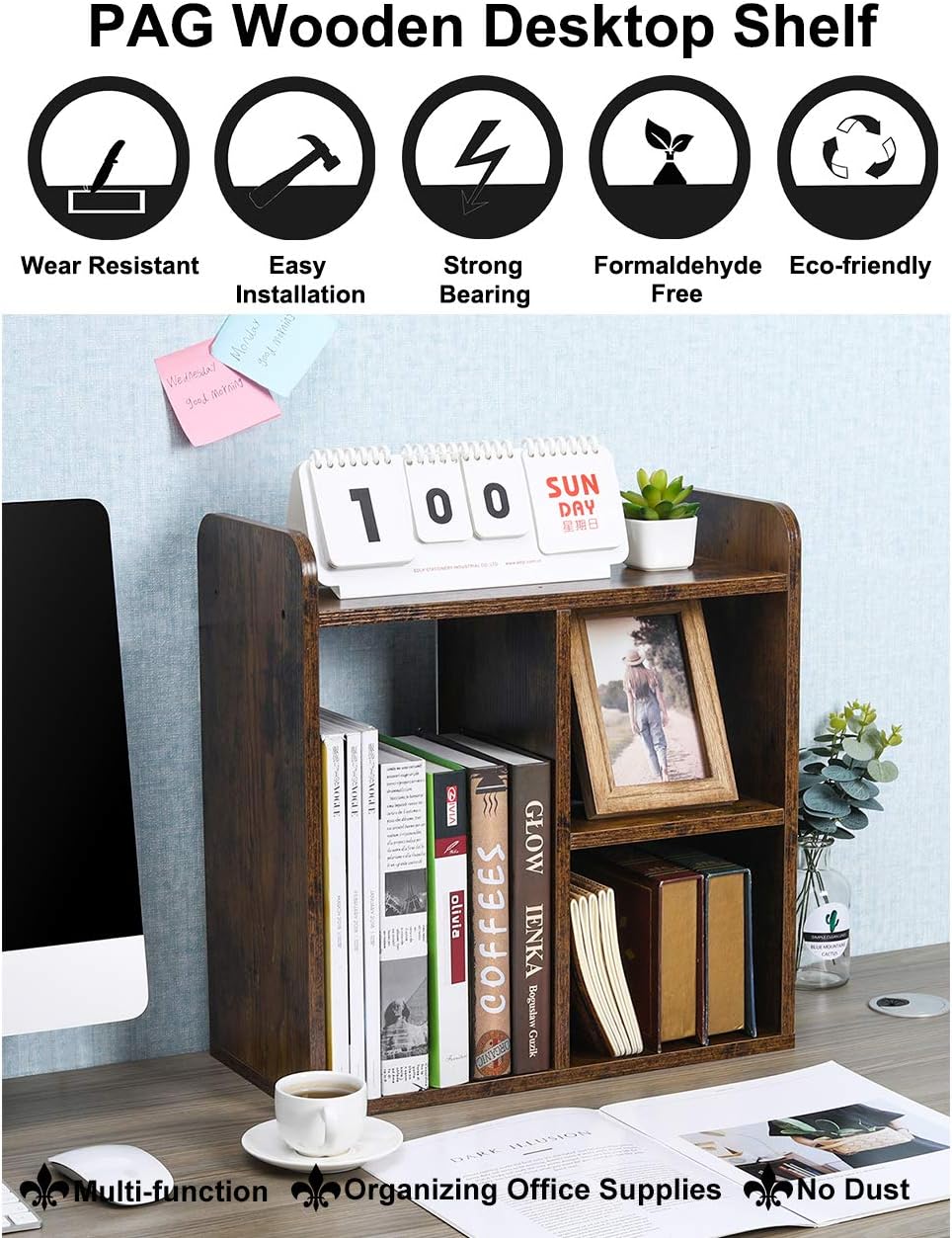 Desktop Shelf Freestanding Wood Small Bookshelf Desk Supplies Organizers and Accessories Storage Display Rack Office