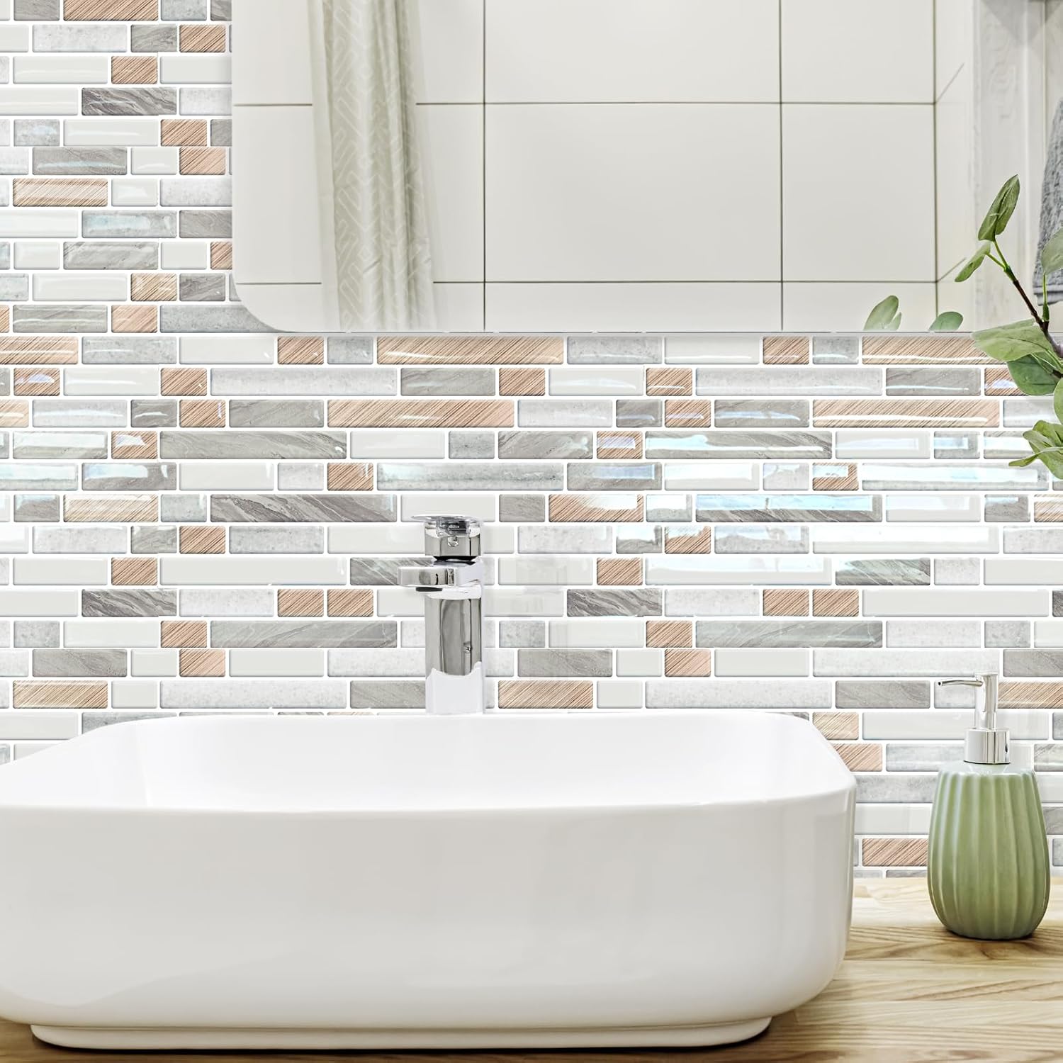 10-Sheet Peel and Stick Backsplash / Wood Grain / 12 x 12 / Set of 10