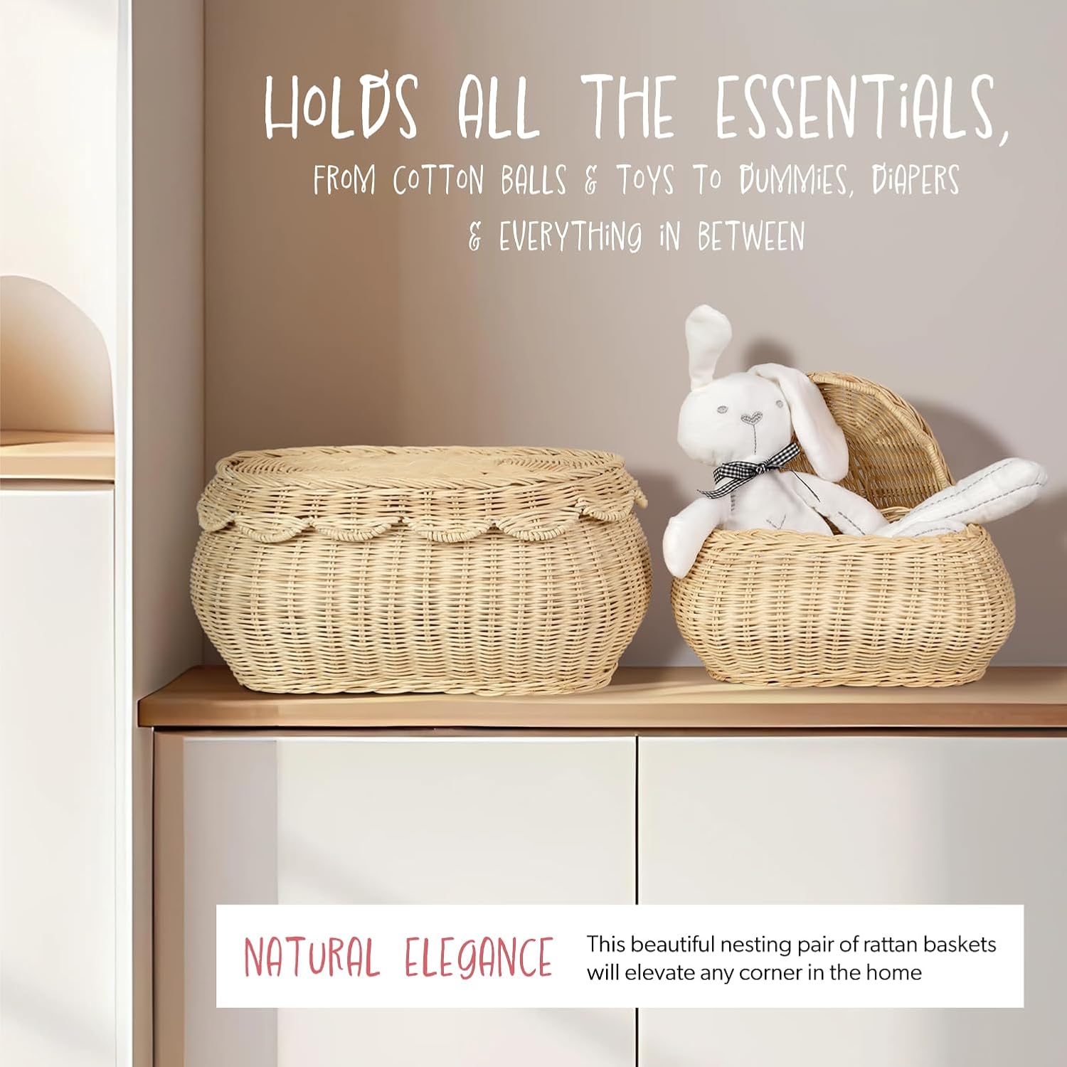 Small Rattan Basket / Whitewash / Set of 2