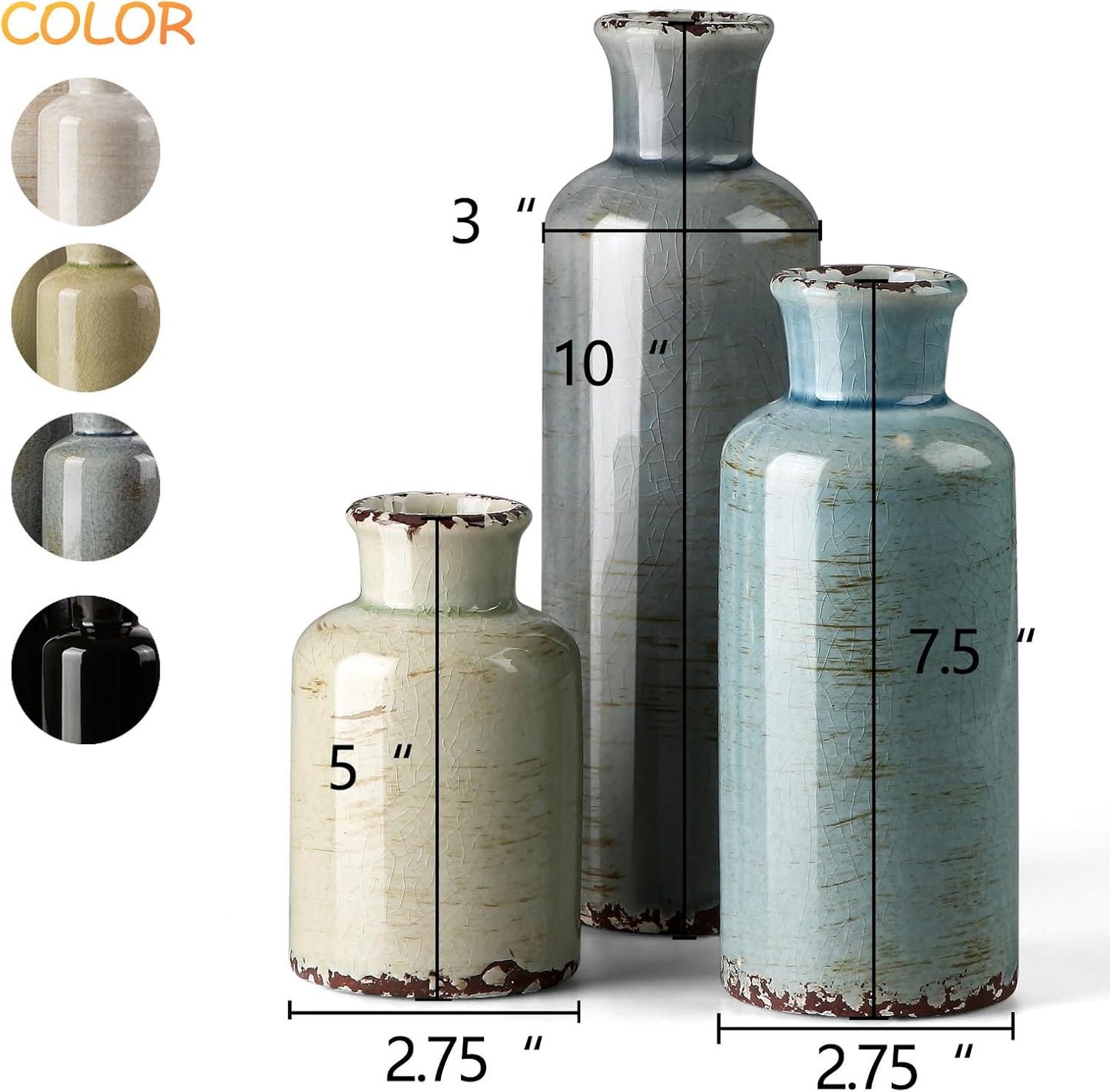 Ceramic Vase / Small Flower Vases / Multicolored / Set of 3