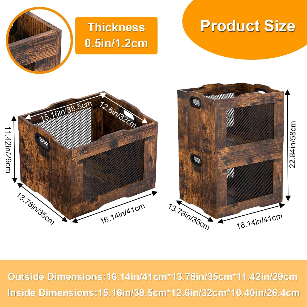Vinyl Record Storage Crate, Stackable LP Record Display Shelf, Heavy Duty Wood Organizer Box for Records