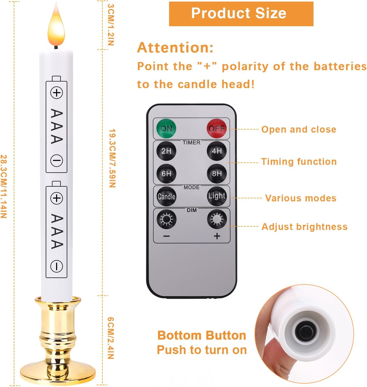 Flameless Window Candles with Remote Timer 10 PCS Battery Operated LED Flickering Taper Candle Lights with Removable