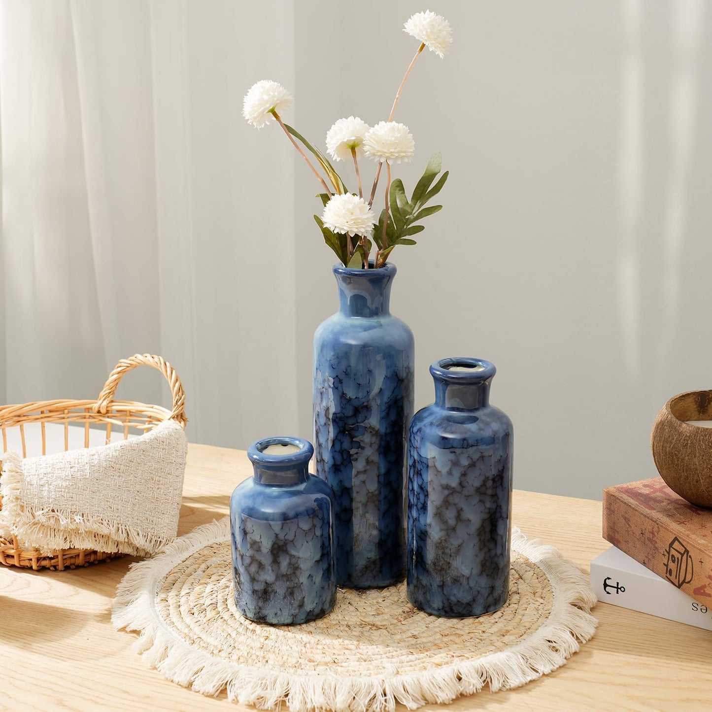 Rustic Farmhouse Vase / 106-cobalt Blue / Set of 3