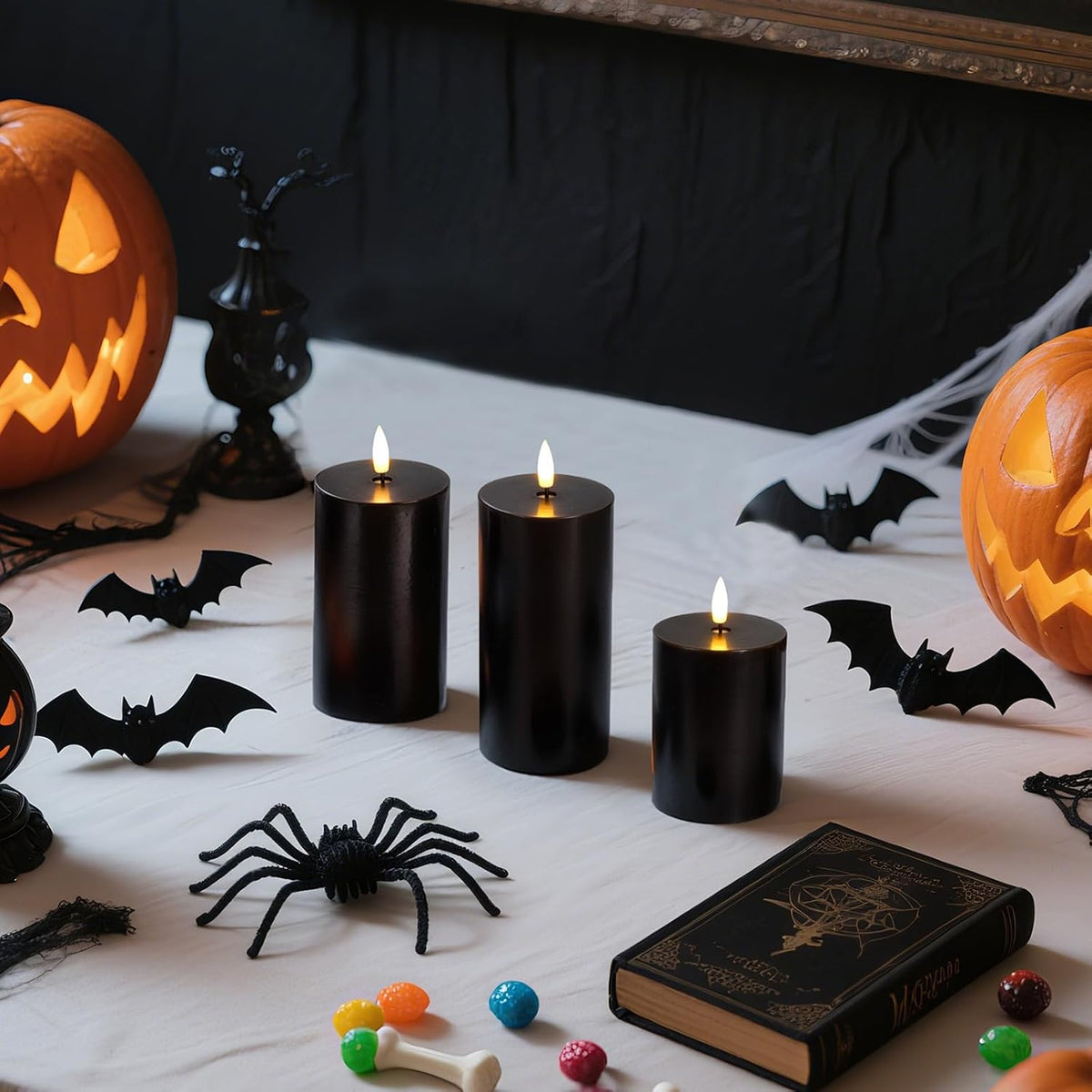 Homemory Black Flameless Candles Battery Operated with Remote Timer, 3PC | Rael Wax LED Pillar Candles with Realistic
