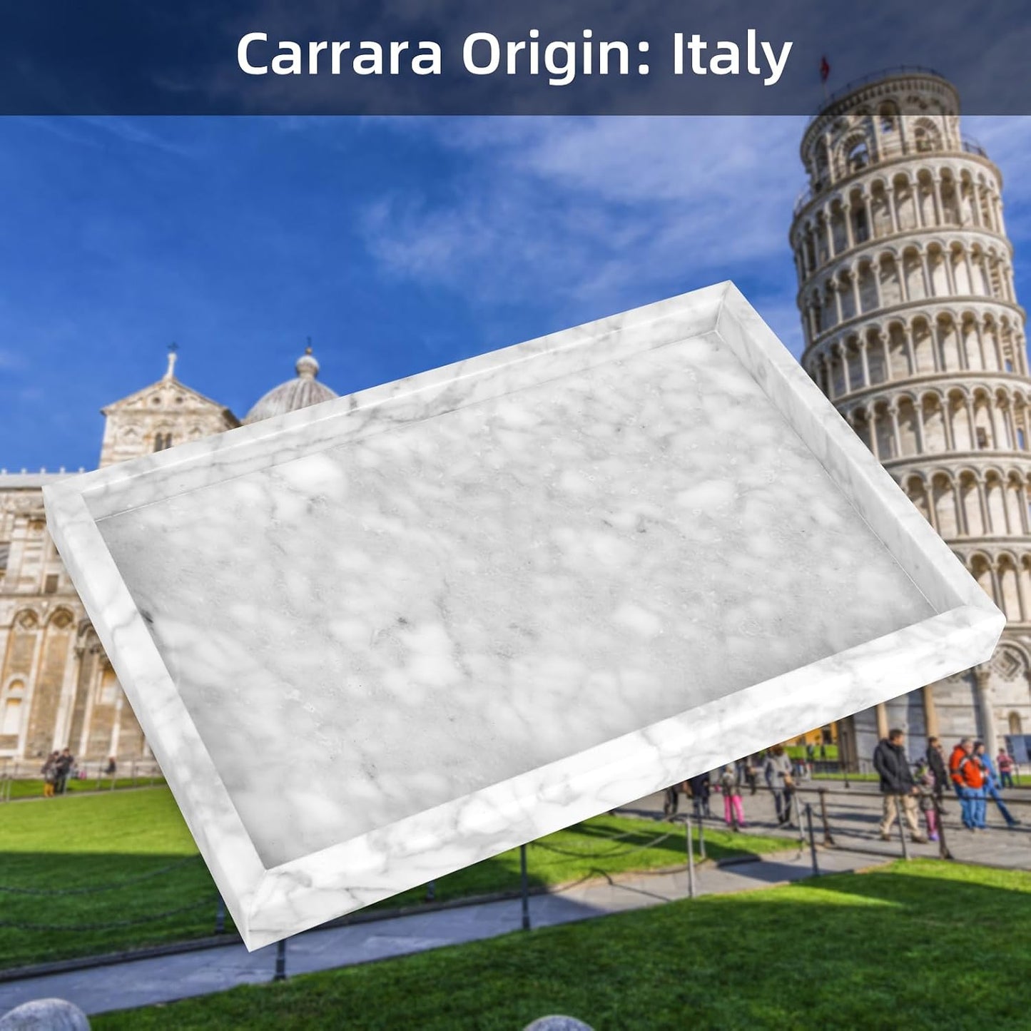Marble Bathroom Vanity Tray / Carrara White / 12 x 8 x 1.2