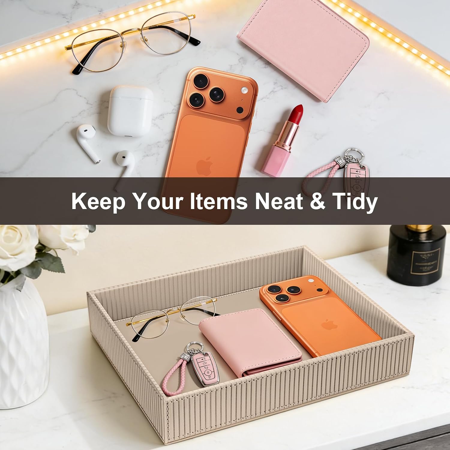 Valet Tray Desk Organizer / Stripe Latte