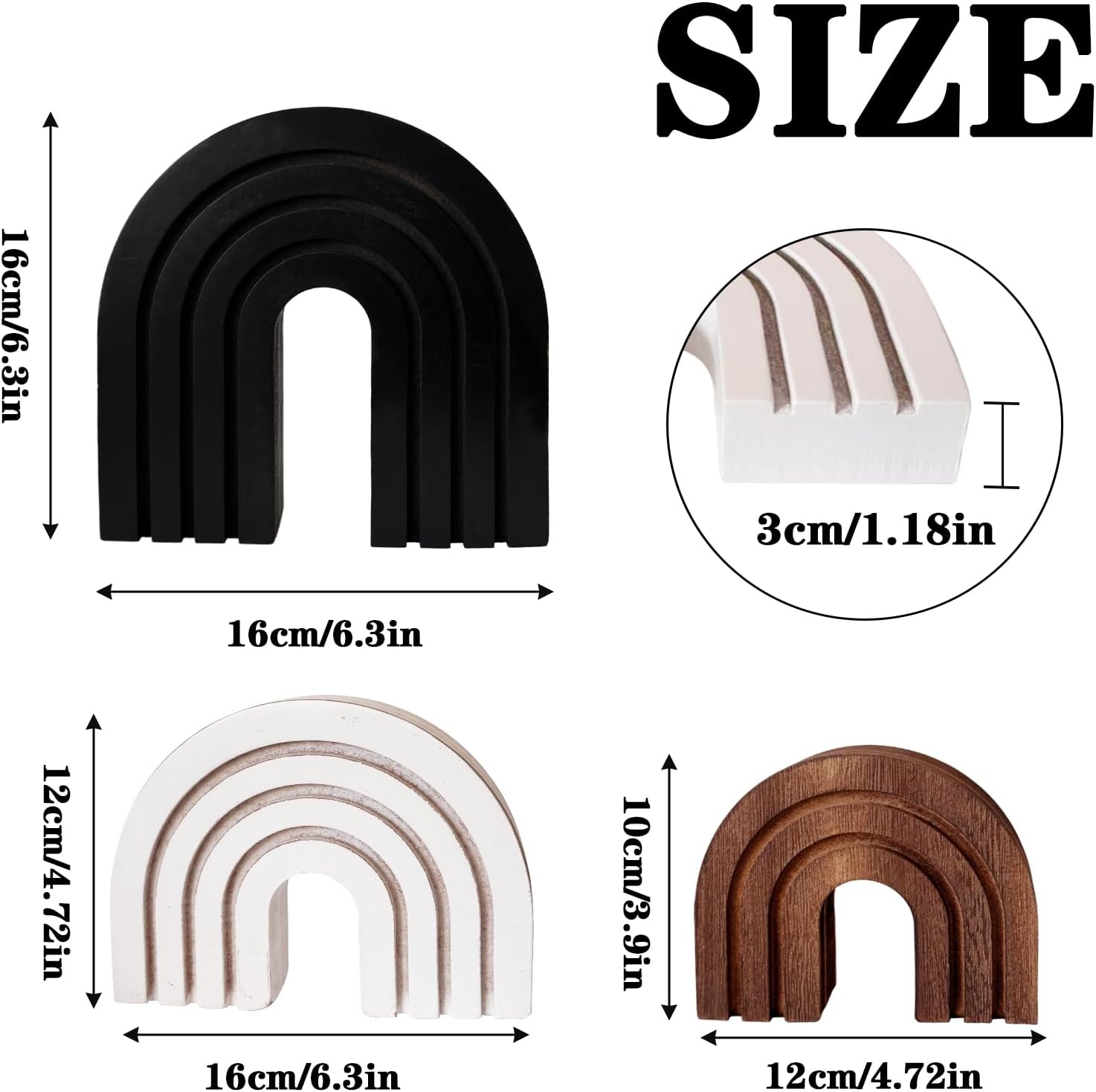 Wooden Arch Decor / Aged Black White Brown / Set of 3
