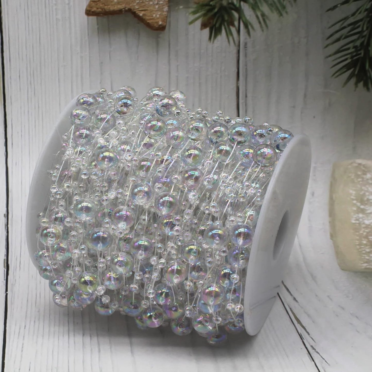 Christmas Tree Beaded Garland Strand 3-8mm Artificial Pearls String Beads / Ab Transparent Color