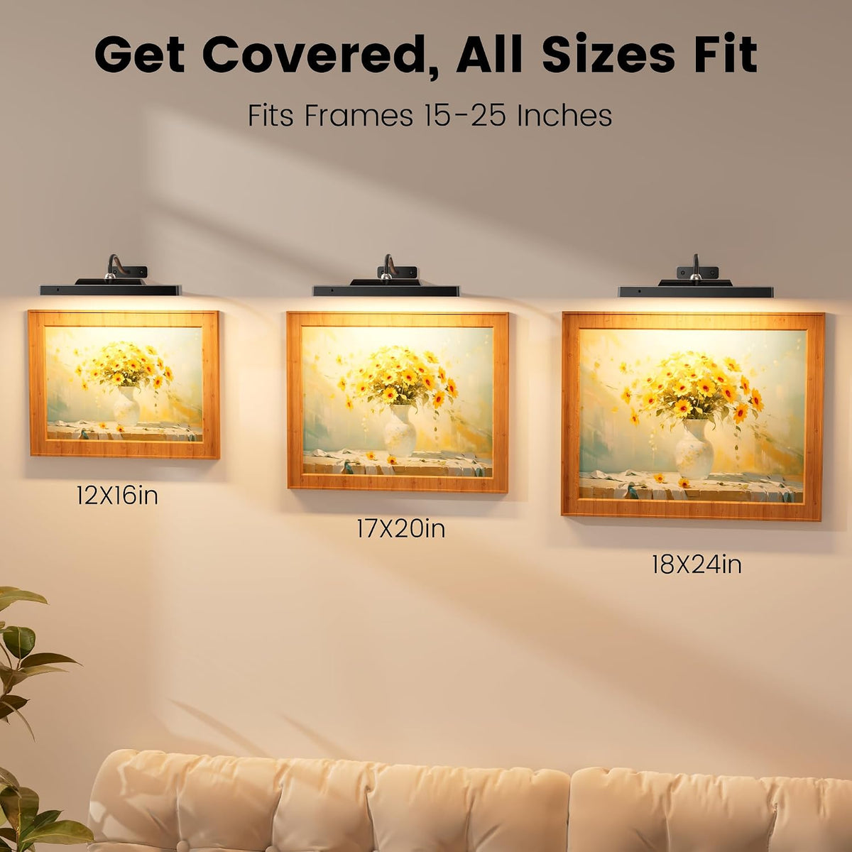 Art Frame Picture Light 4Pack, 12" Wireless Battery Operated Gallery Lighting, Remote Control Timer 3 Color Temps for