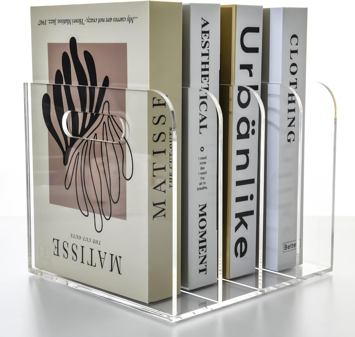 Acrylic File Holder for Desk - 4 Slot Vertical Magazine Organizer & Bookend - Clear Document Sorter Rack for Folders