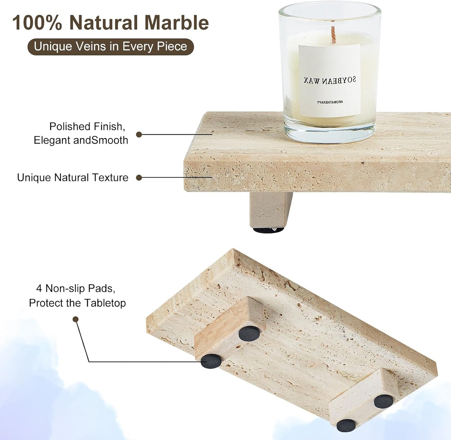 Vanity Organizer / Tray Pedestal Stand / Travertine / 8.7 x 4 x 1.6 / Natural