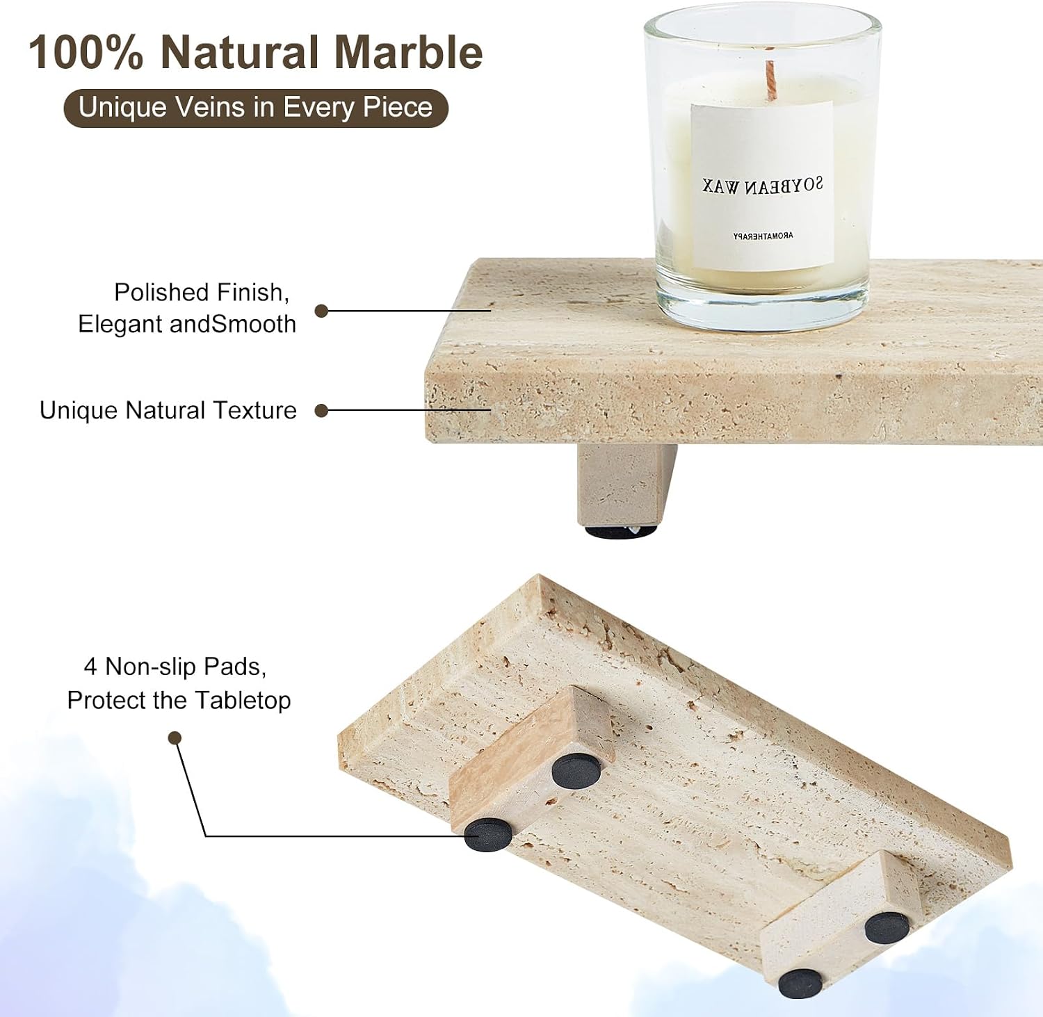 Vanity Organizer / Tray Pedestal Stand / Travertine / 8.7 x 4 x 1.6 / Natural