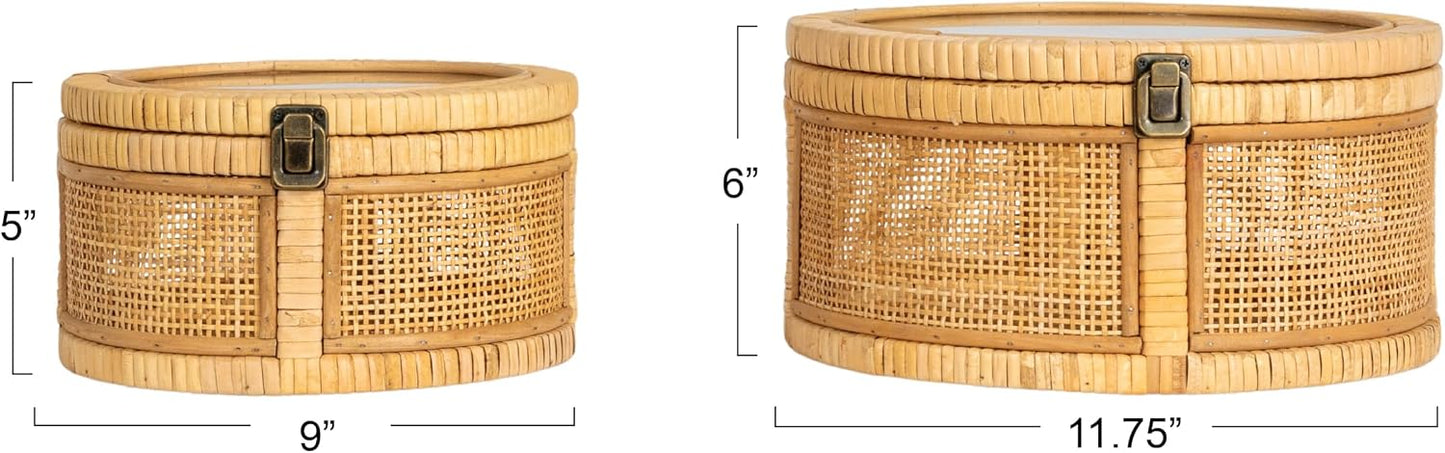Rattan and Bamboo Nestable Round Storage / Natural / Set of 2