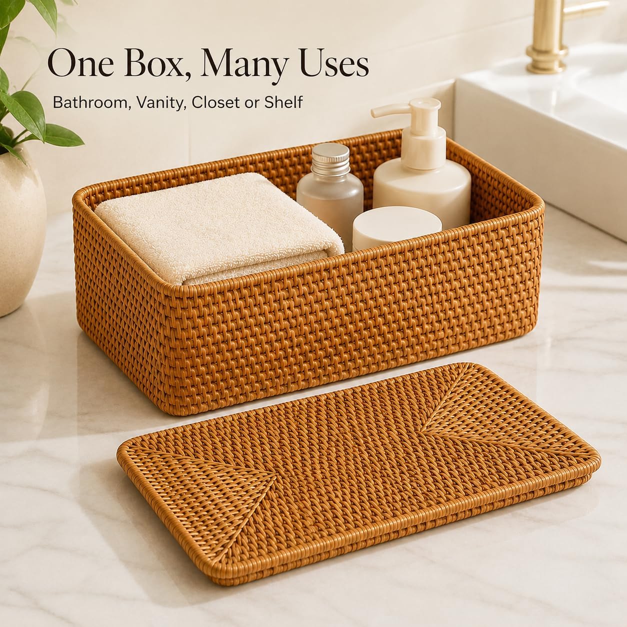 Small Wicker Storage Basket / Brown / 11.8 x 7.9 x 4.3