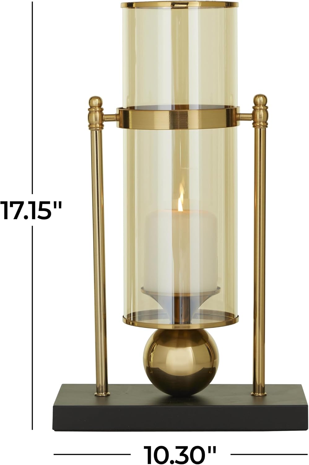 CosmoLiving by Cosmopolitan Metal Hurricane Lamp 10" x 5" x 17" | Warm table glow, candle stands with ball accent