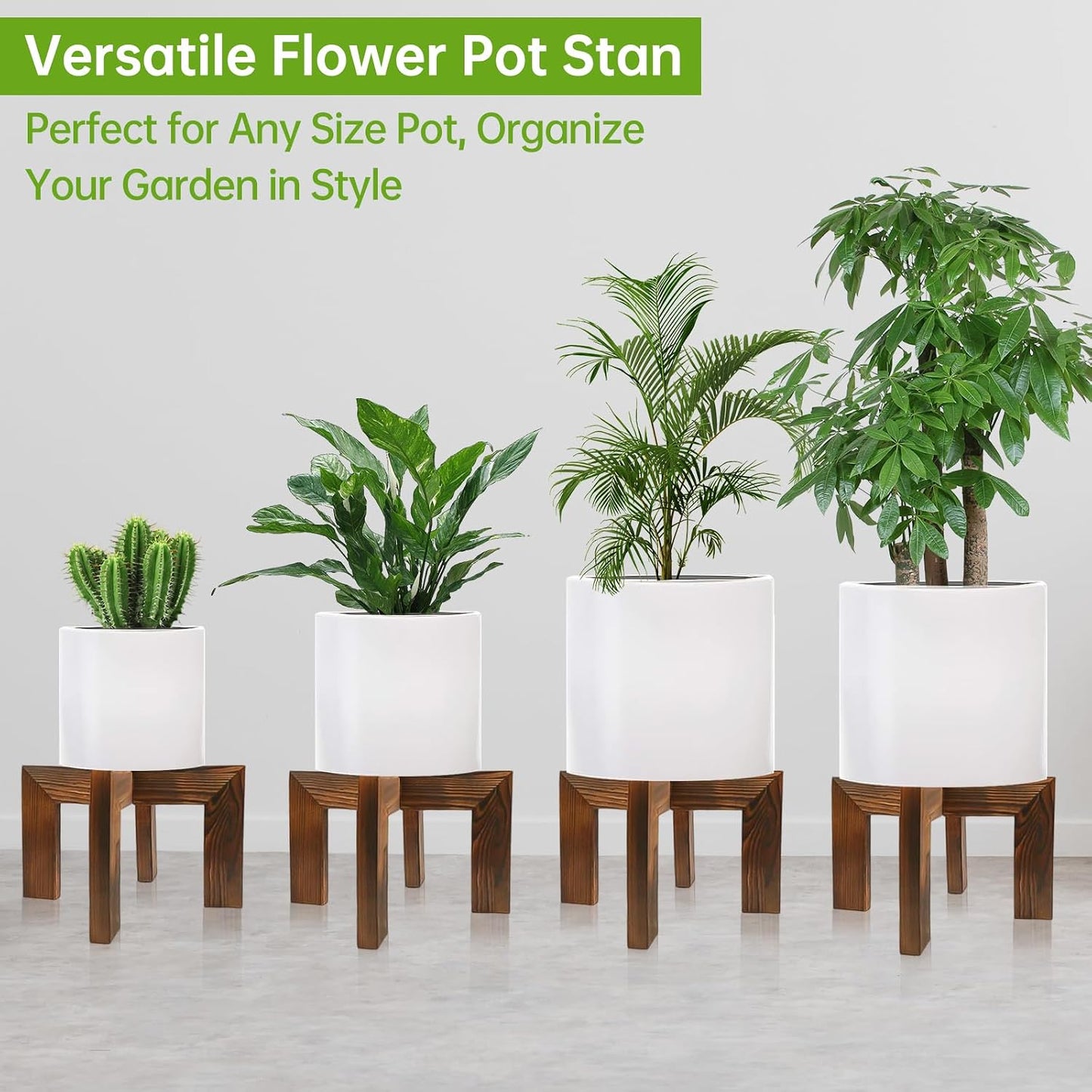 hismocal 4 Pack Wood Plant Stand Indoor Holders for Plants, Sturdy Flower Pot Stands Plants Shelf, Wooden Stool for