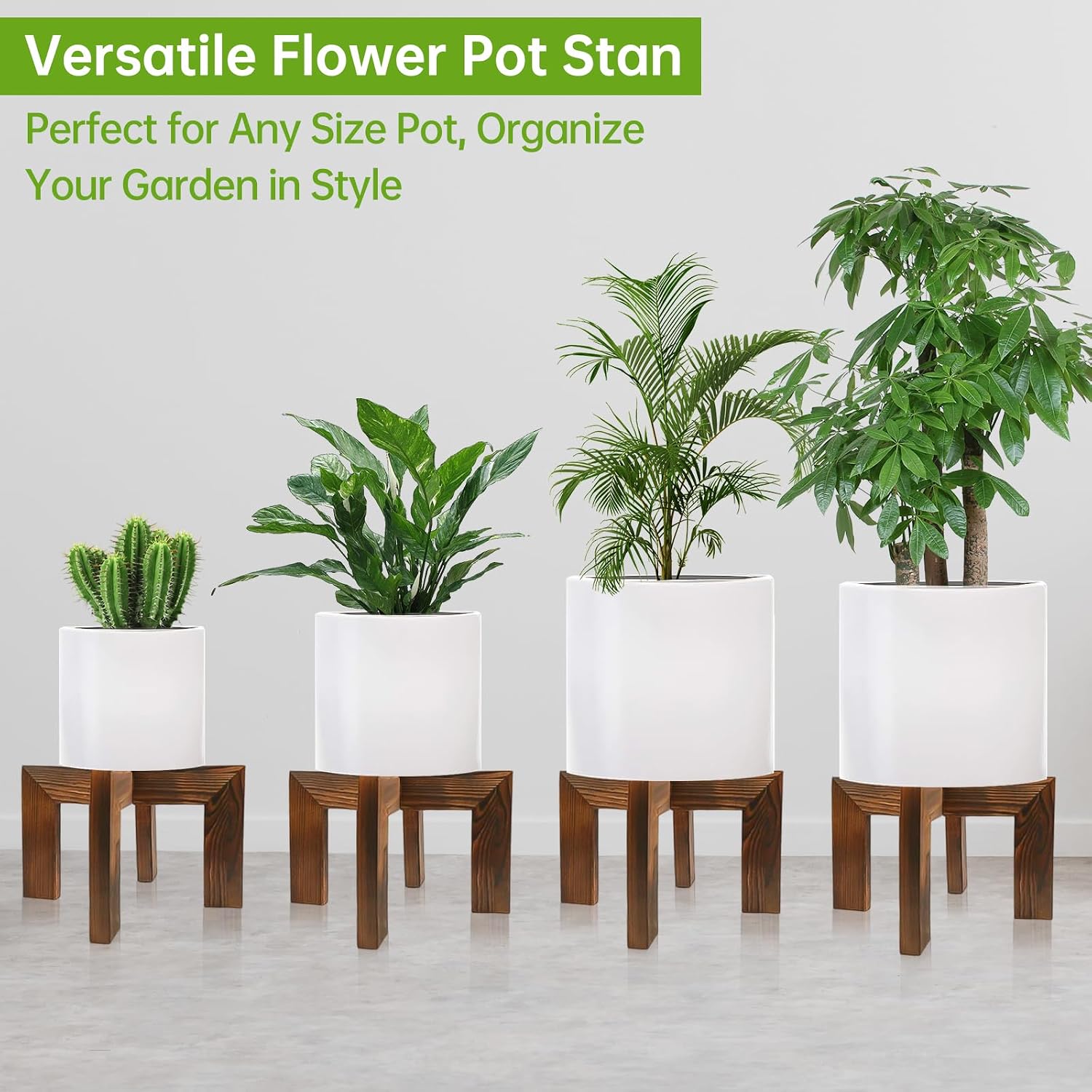 hismocal 4 Pack Wood Plant Stand Indoor Holders for Plants, Sturdy Flower Pot Stands Plants Shelf, Wooden Stool for