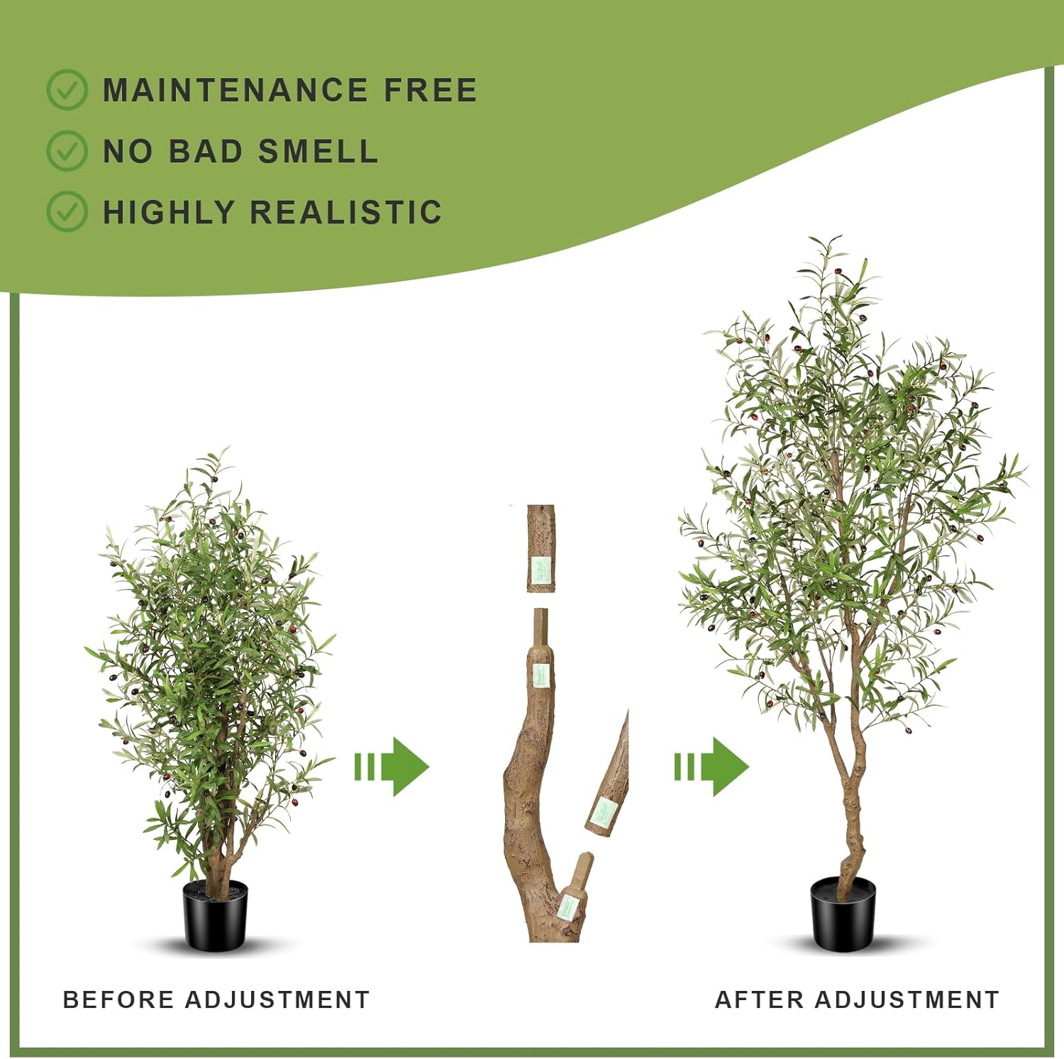 Planter Olive Branches and Realistic Leaves / 7ft / Natural / 7 Inch