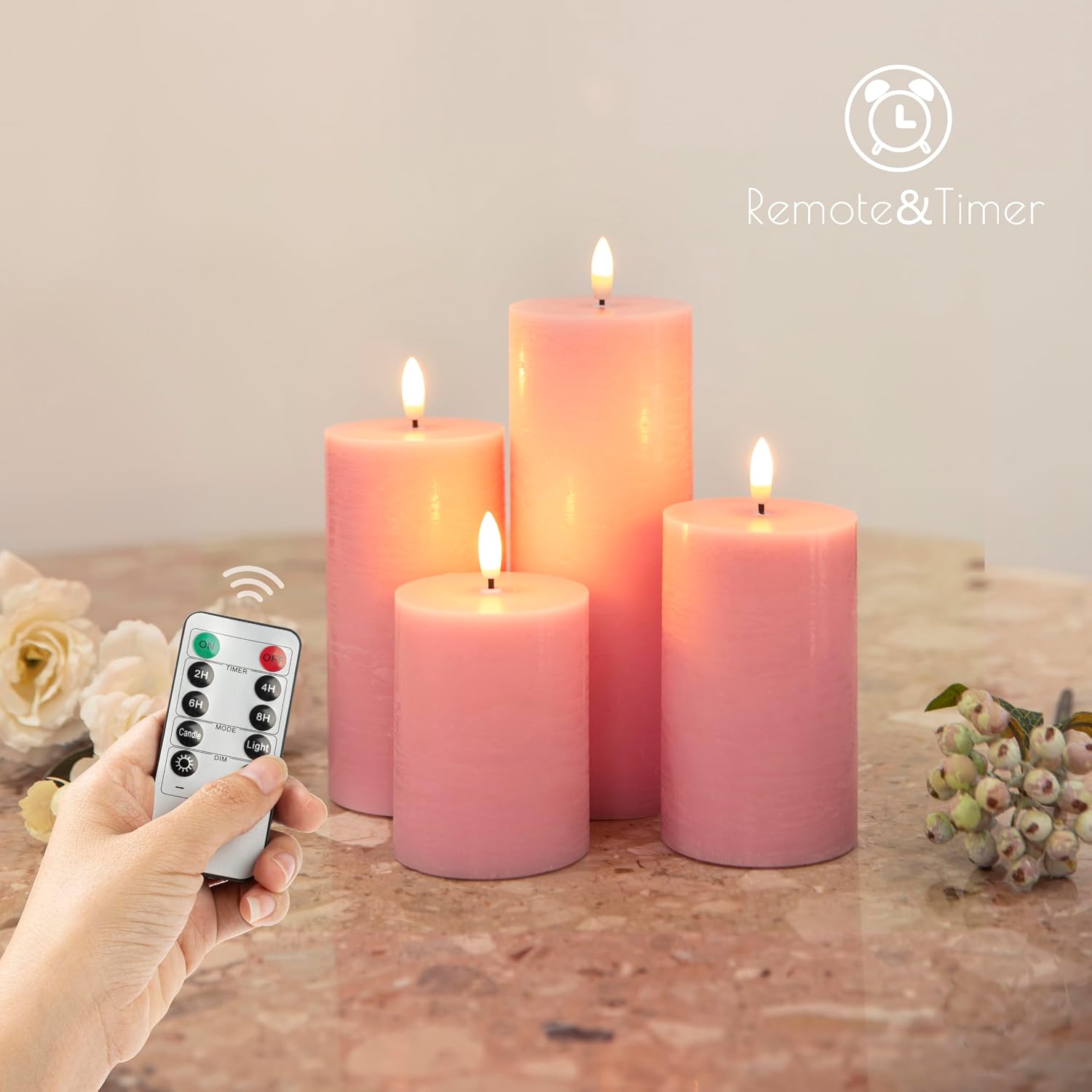 LUSHARBOR Flameless Candles, 4 Pack Battery Operated Candles with Remote, Real Wax LED Fake Candles with Timer