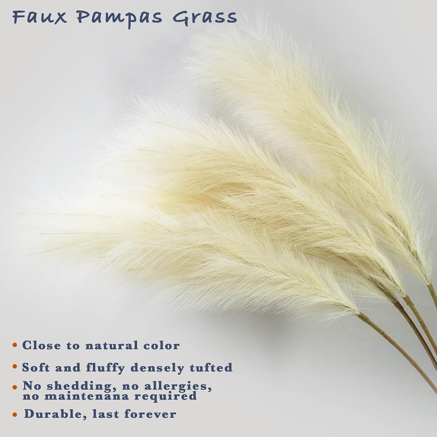 Non-Shedding Large Artificial Fluffy Reed Fake Flower Feather / Beige / 3.6 Inch / Set of 4